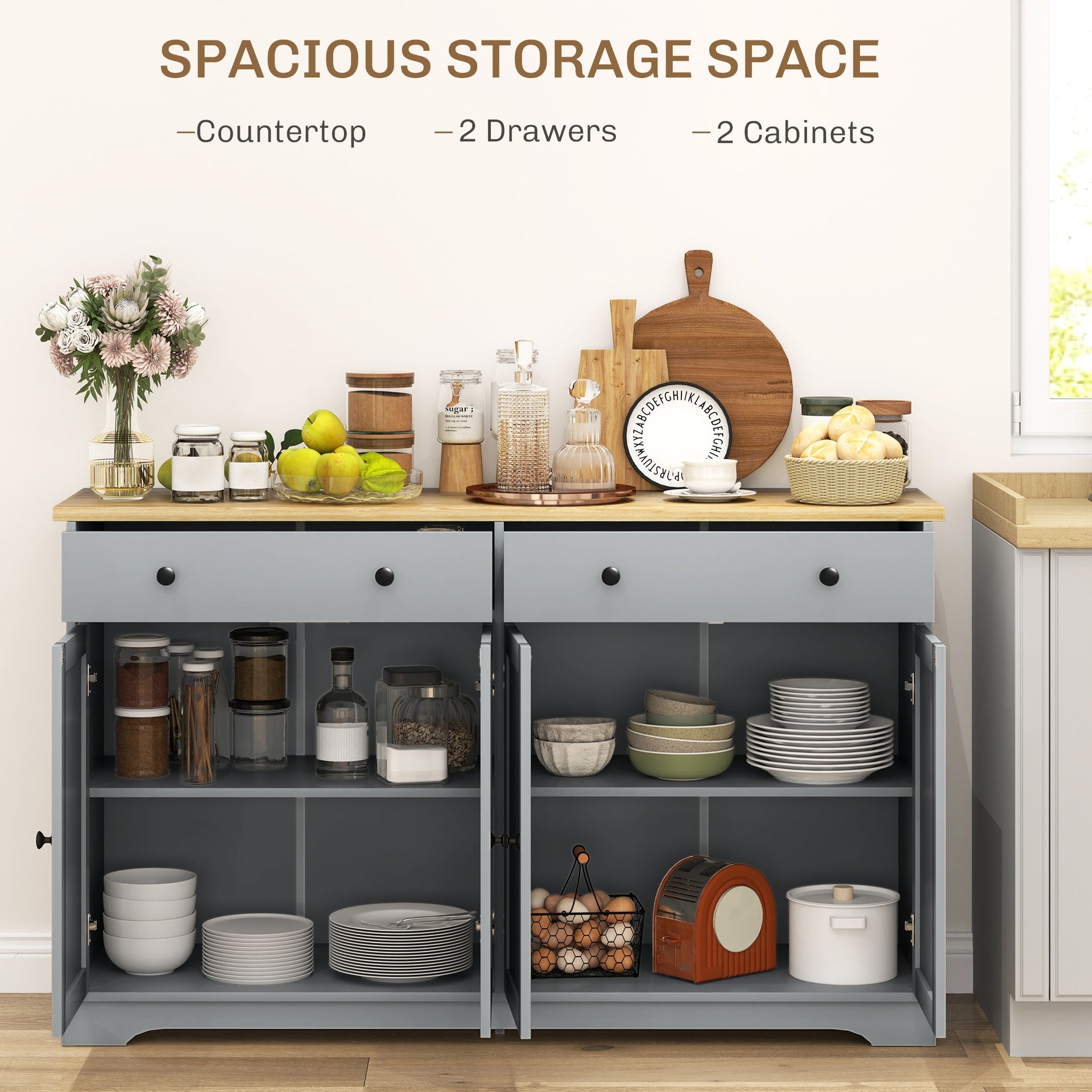 HOMCOM Modern Sideboard, Buffet Cabinet with Storage Drawers, Adjustable Shelves for Living Room, Dining Room, Entryway, Gray