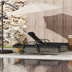 Outsunny 2 Reclining Chaise Lounge Chairs, Rolling Outdoor Chairs with Cushion, Pillow, Headrest, Armrests, and Wheels, Black