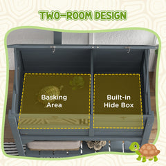 PawHut Tortoise Habitat with Shelf Storage Tortoise Gift Accessory with Weather Protection for Indoor, Gray