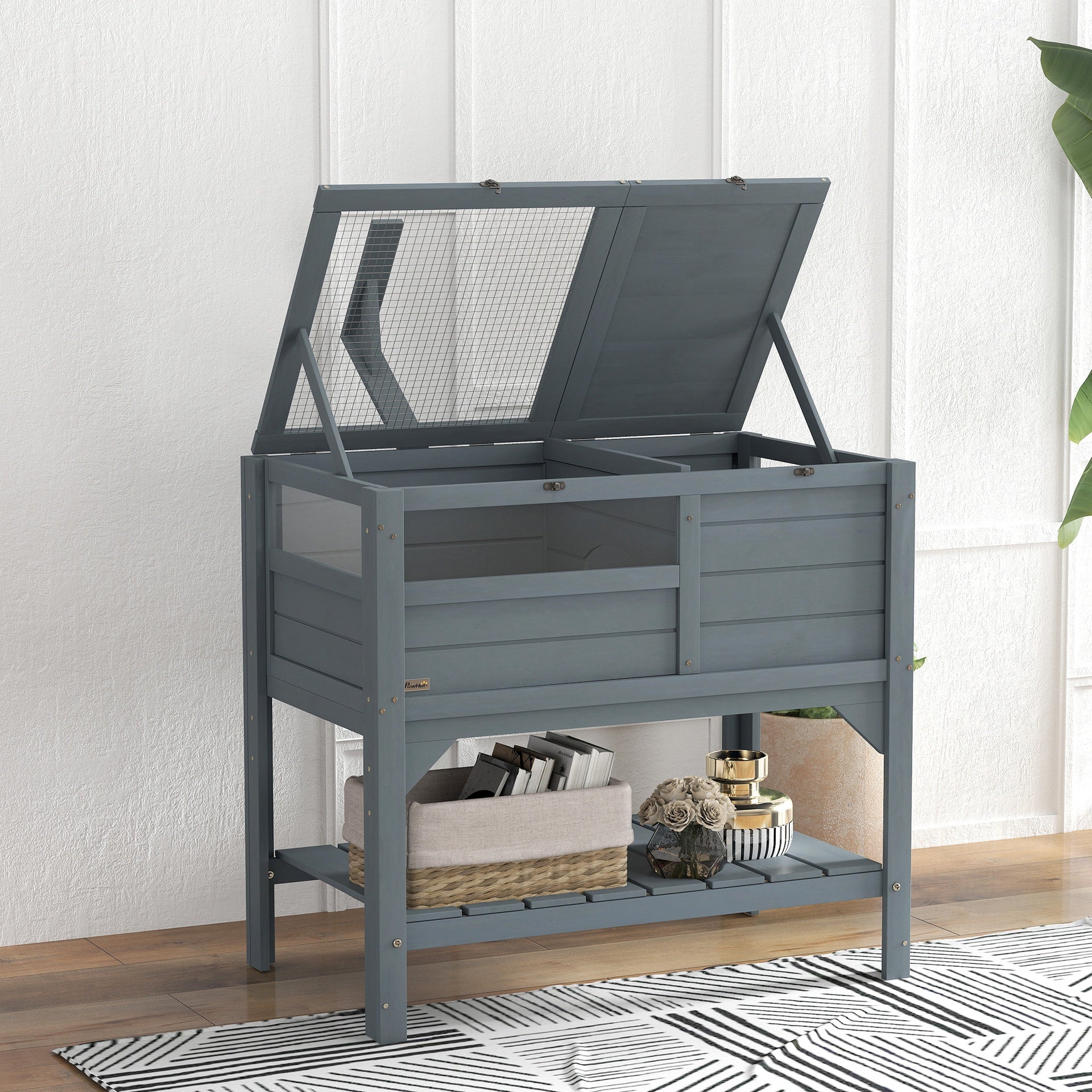PawHut Tortoise Habitat with Shelf Storage Tortoise Gift Accessory with Weather Protection for Indoor, Gray