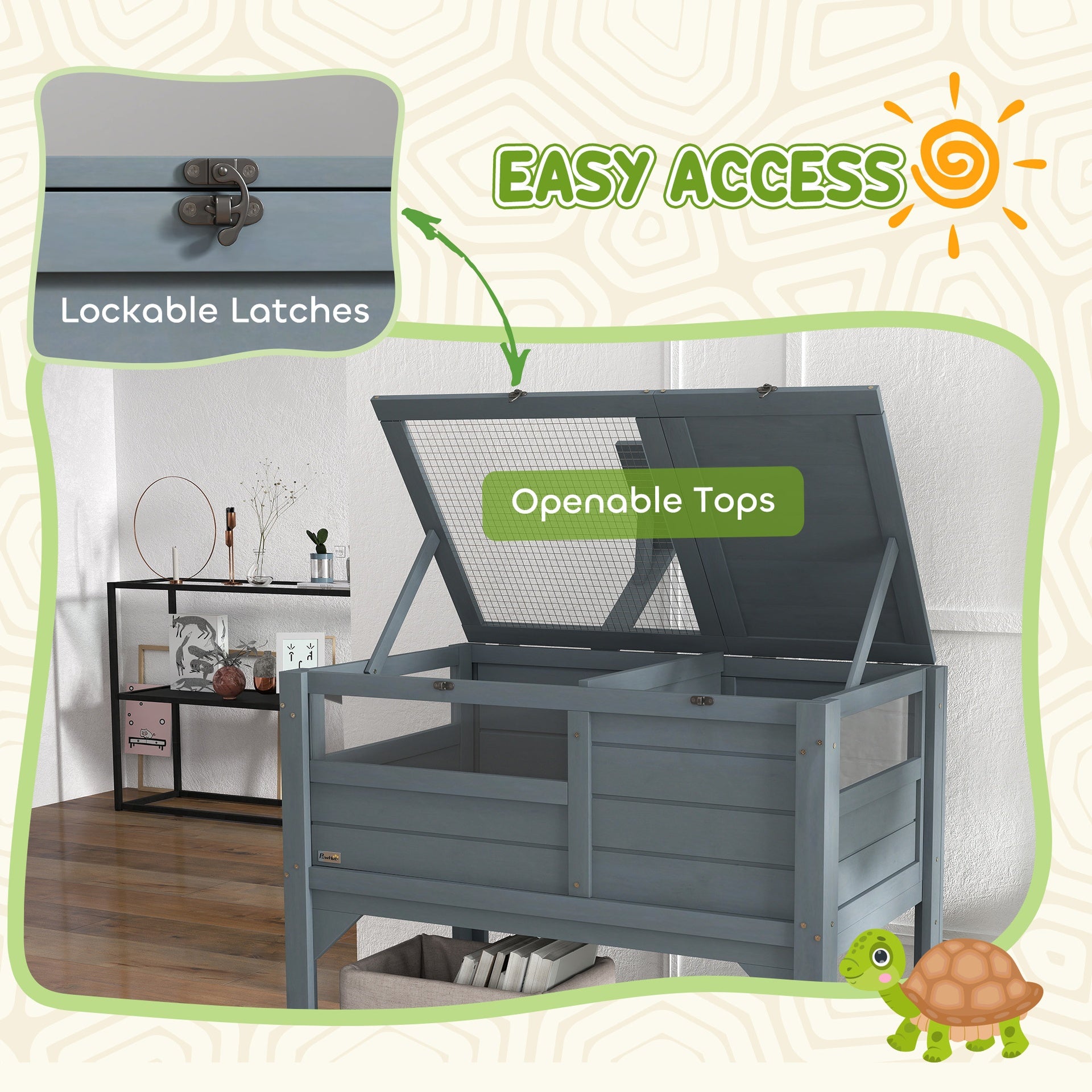 PawHut Tortoise Habitat with Shelf Storage Tortoise Gift Accessory with Weather Protection for Indoor, Gray
