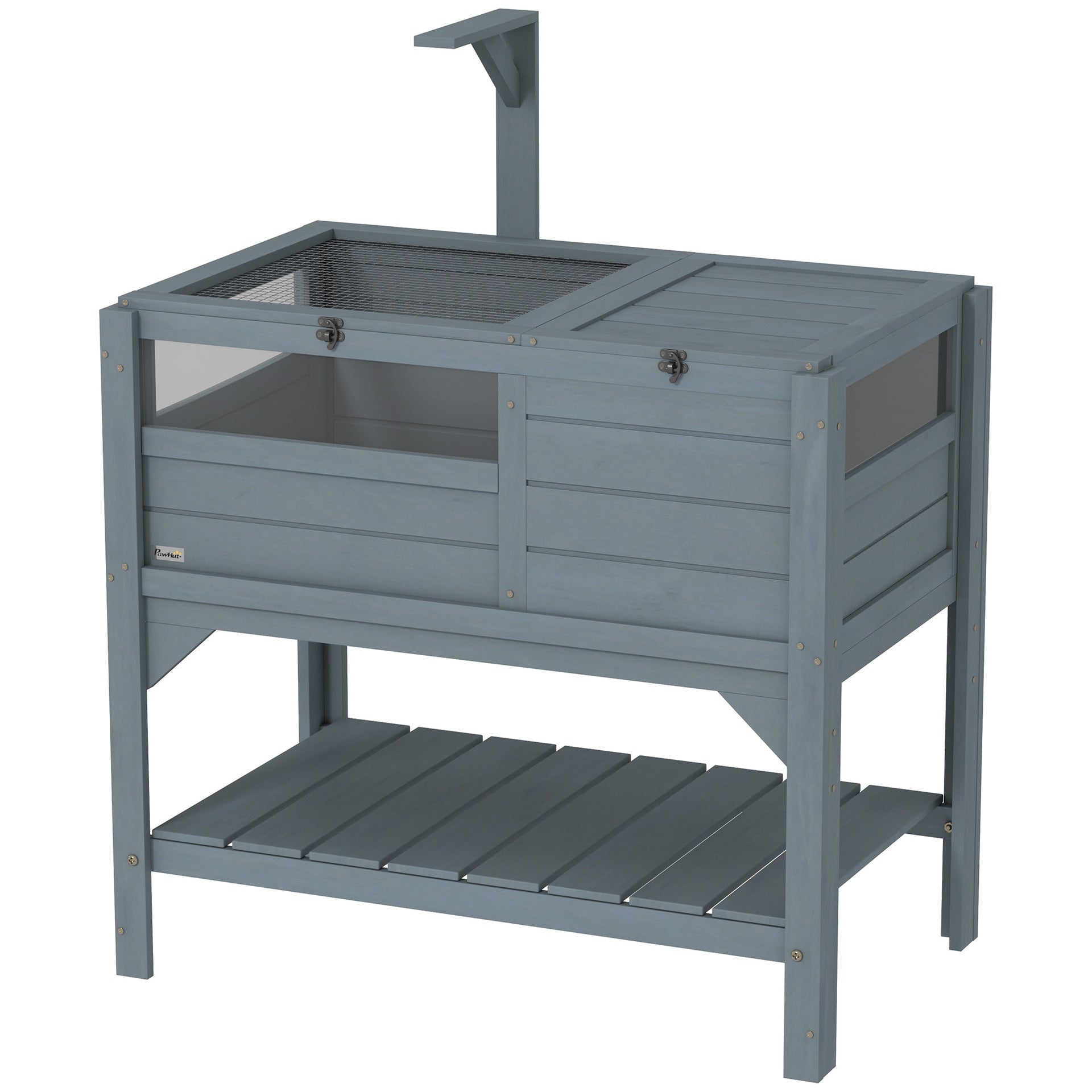 PawHut Tortoise Habitat with Shelf Storage Tortoise Gift Accessory with Weather Protection for Indoor, Gray