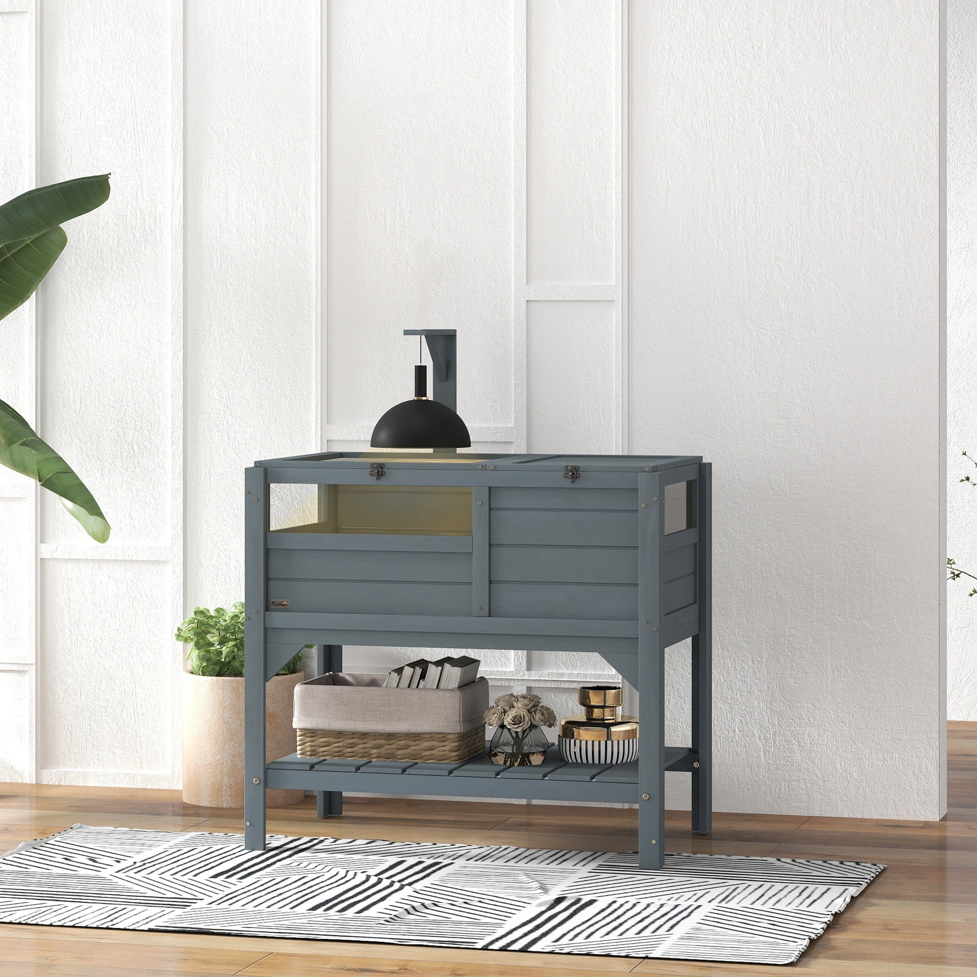 PawHut Tortoise Habitat with Shelf Storage Tortoise Gift Accessory with Weather Protection for Indoor, Gray