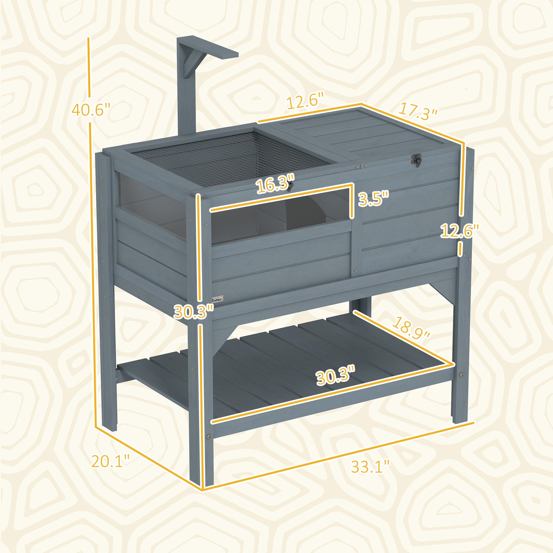 PawHut Tortoise Habitat with Shelf Storage Tortoise Gift Accessory with Weather Protection for Indoor, Gray
