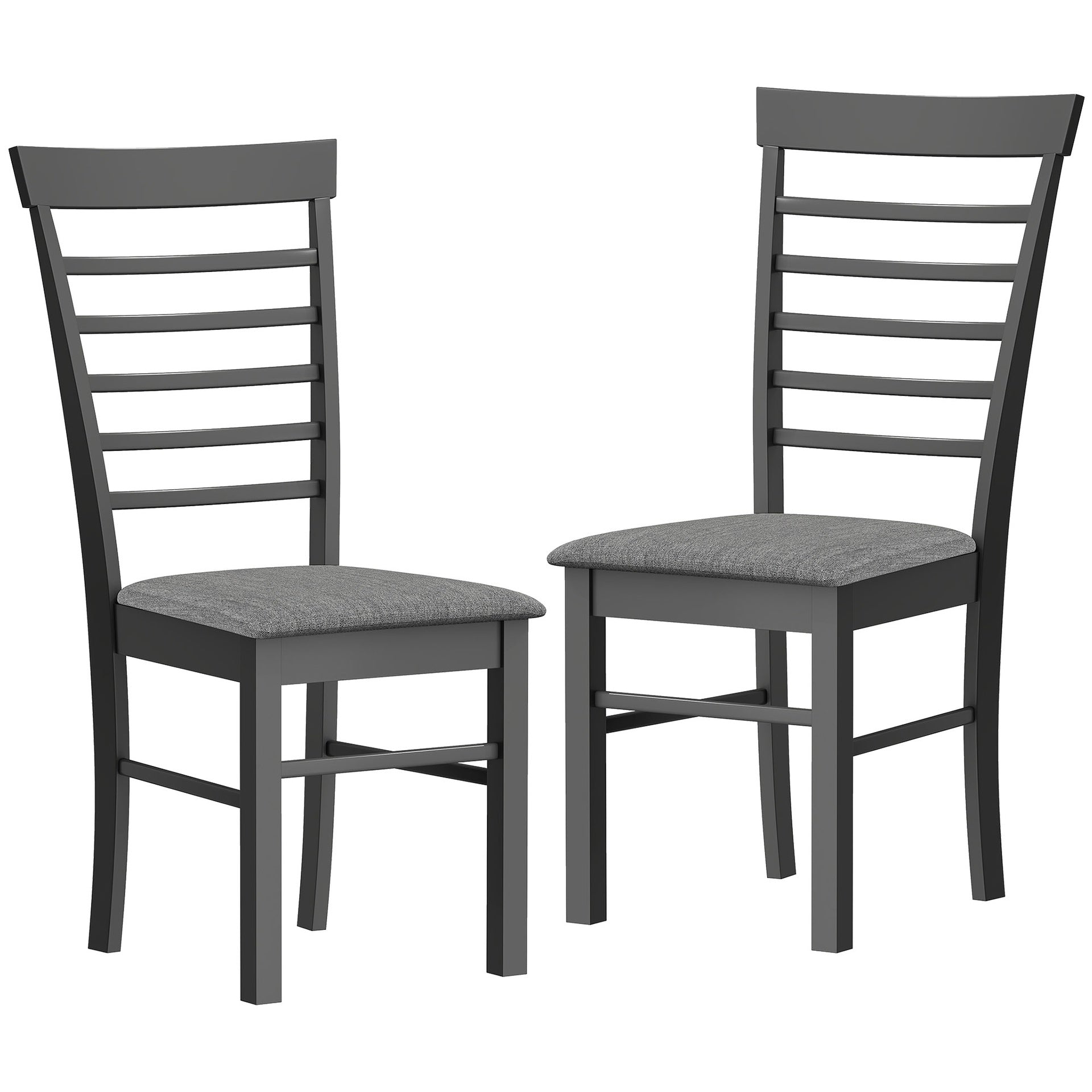 HOMCOM Wooden Dining Chairs Set of 2, Farmhouse Upholstered Kitchen Chairs with Rubber Wood Frame, Black and Gray