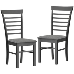 HOMCOM Wooden Dining Chairs Set of 2, Farmhouse Upholstered Kitchen Chairs with Rubber Wood Frame, Black and Gray