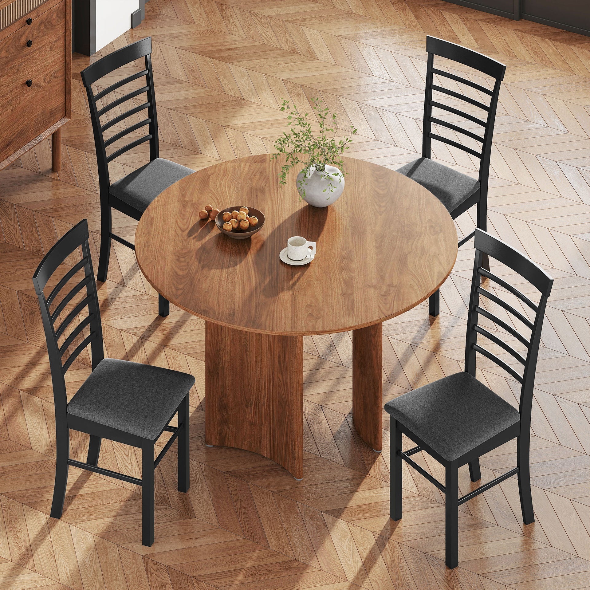 HOMCOM Wooden Dining Chairs Set of 2, Farmhouse Upholstered Kitchen Chairs with Rubber Wood Frame, Black and Gray