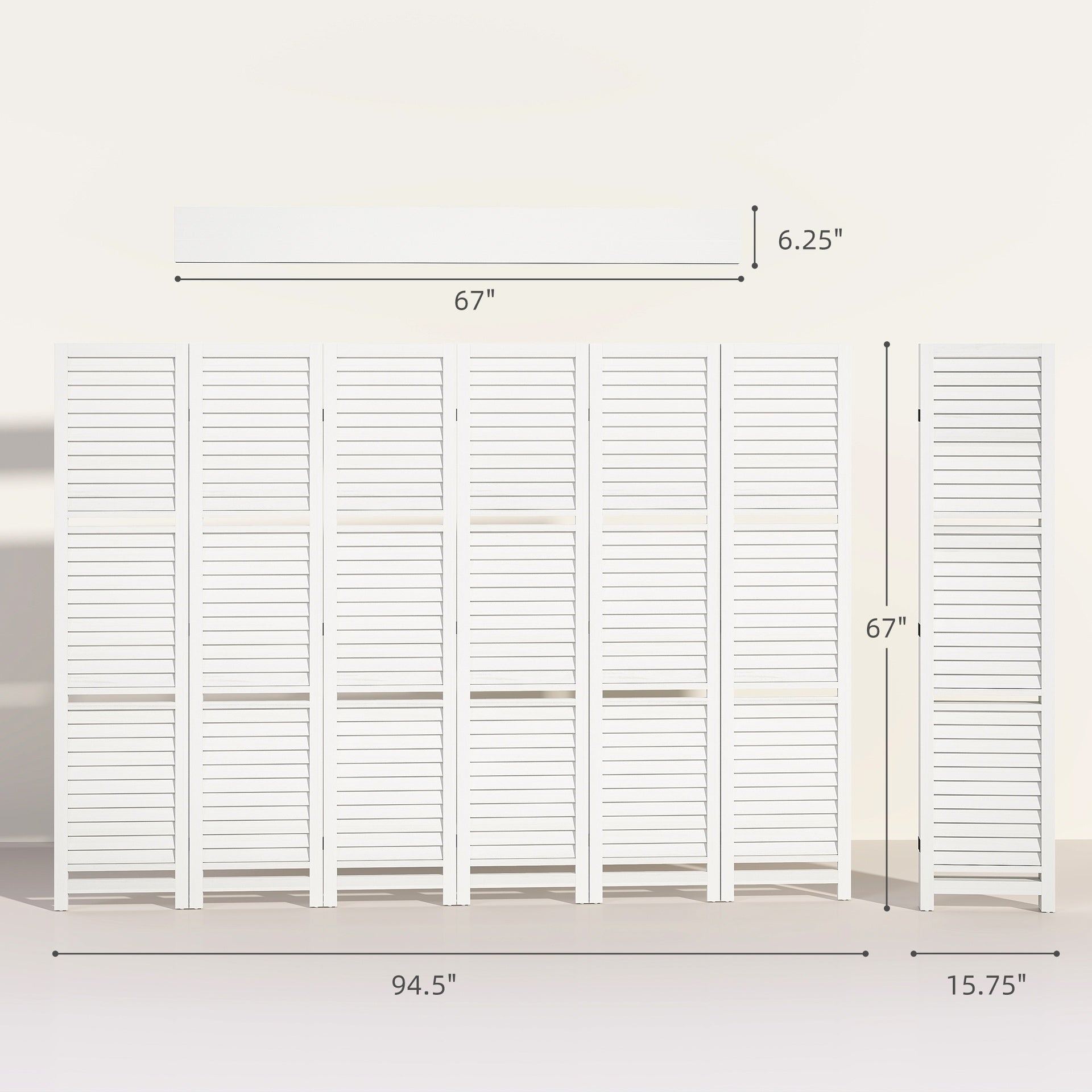 HOMCOM 6 Panel 67" Tall Wood Privacy Screen Room Divider with 3 Shelves and Folding Storage for Bedroom, White