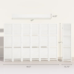 HOMCOM 6 Panel 67" Tall Wood Privacy Screen Room Divider with 3 Shelves and Folding Storage for Bedroom, White