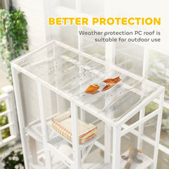 PawHut Outdoor Catio Cat Enclosure, Large Wooden Cat House with 6 Jumping Platforms, Scratching Post, 2 Ramps, for 2-3 Kittens