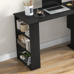 HOMCOM 360° Rotating Home Office Desk L Shaped Corner Computer Desk with Storage Shelves, Writing Table Workstation, Black
