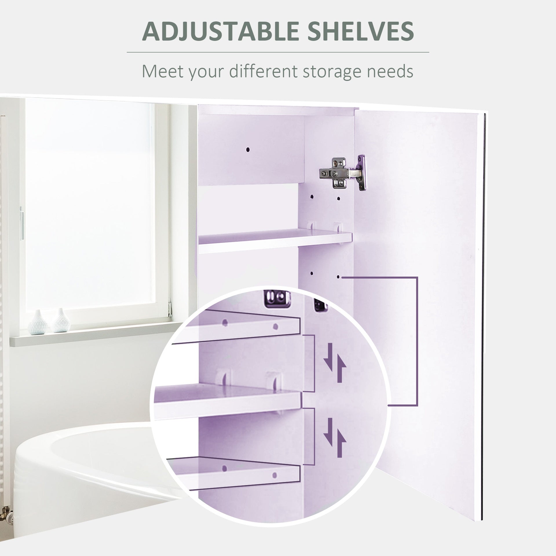 HOMCOM Double Door Wall Mounted Bathroom Mirror, 31.5" x 23.5" Medicine Cabinet with Modern Design, Large Storage, & Quiet Hinges