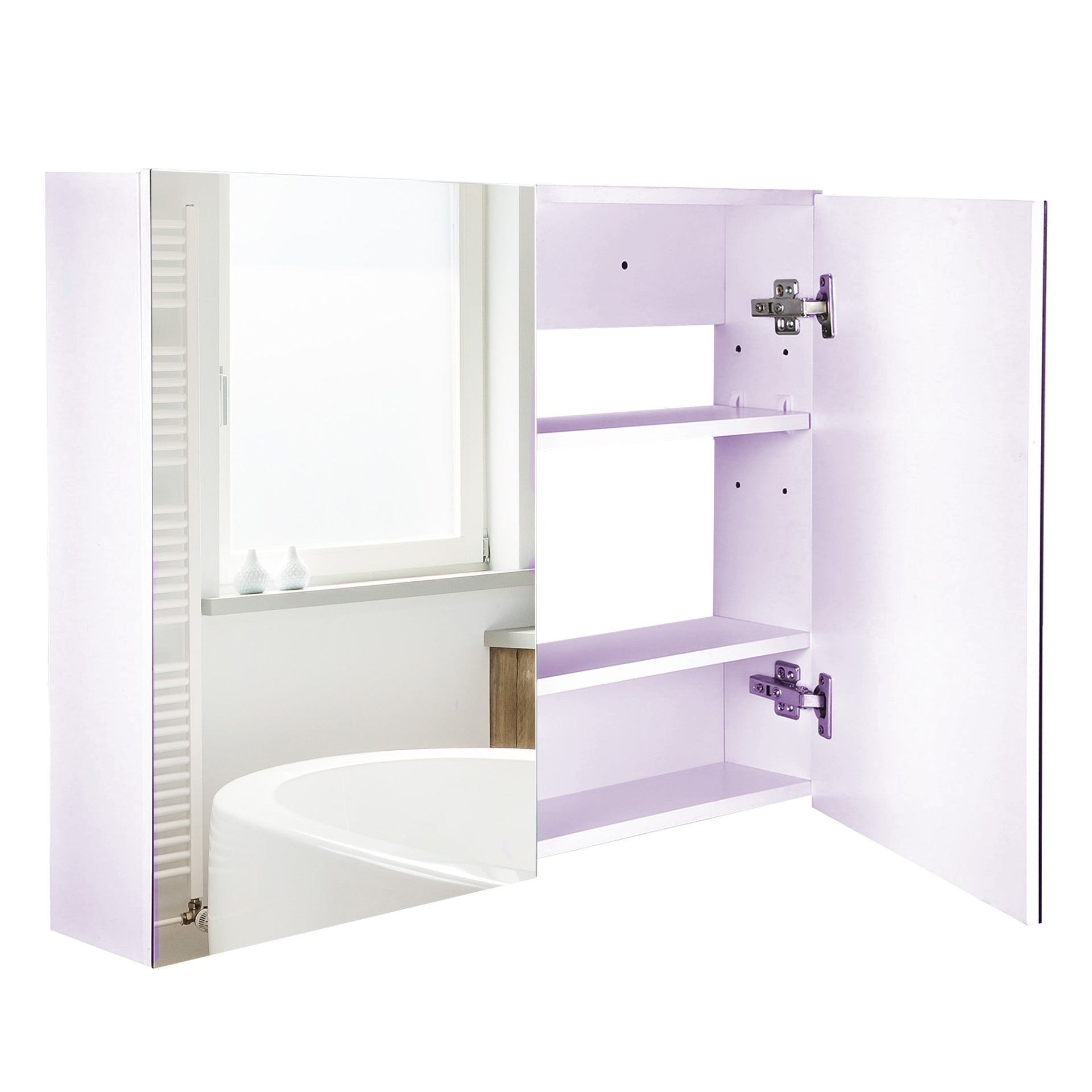 HOMCOM Double Door Wall Mounted Bathroom Mirror, 31.5" x 23.5" Medicine Cabinet with Modern Design, Large Storage, & Quiet Hinges