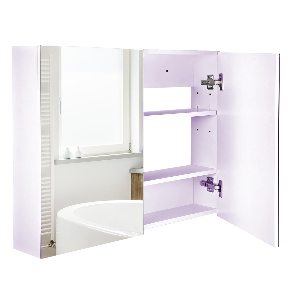 HOMCOM Double Door Wall Mounted Bathroom Mirror, 31.5" x 23.5" Medicine Cabinet with Modern Design, Large Storage, & Quiet Hinges