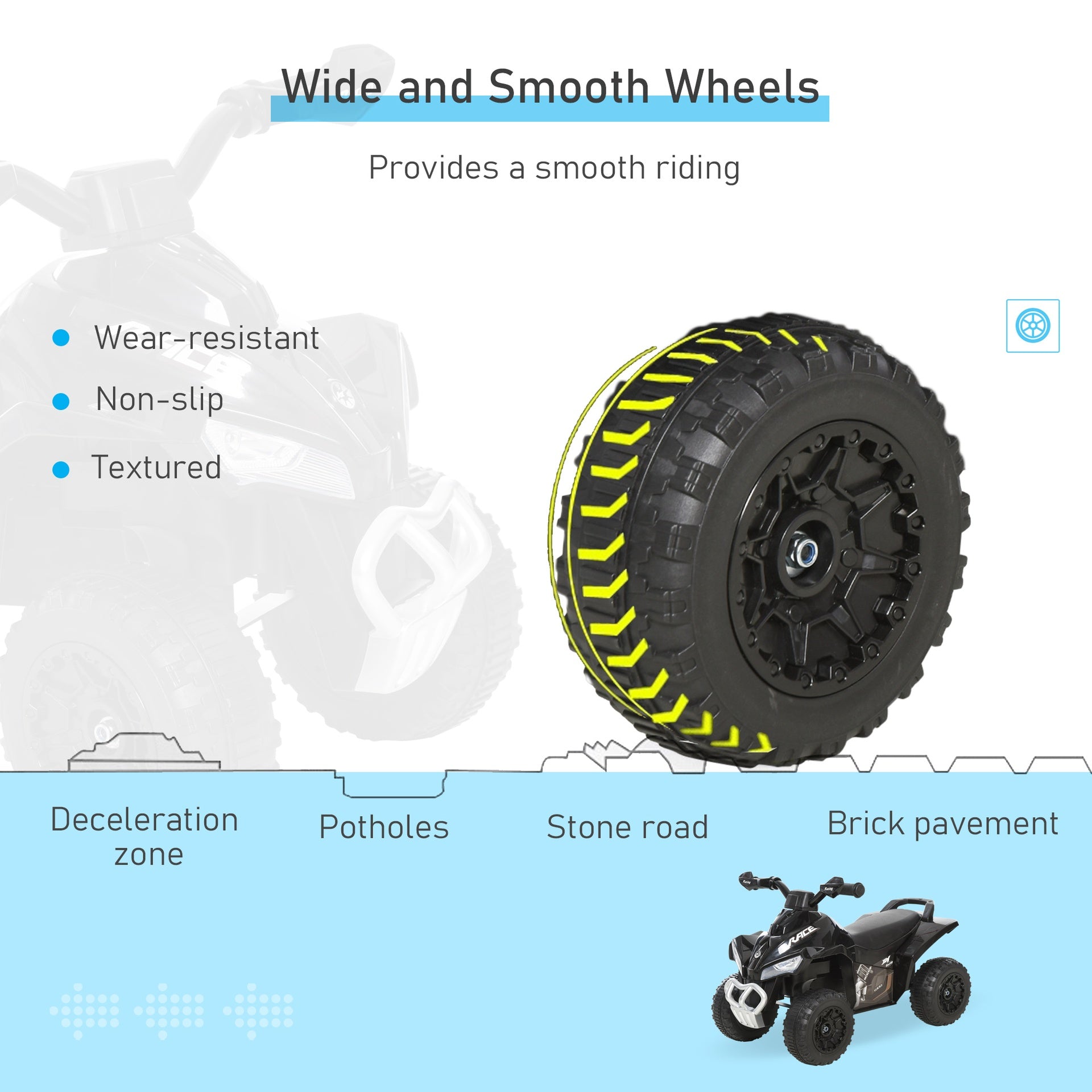Aosom NO Power Kids Ride On Push Car, Ride Racer, Foot-to-floor Sliding Car, Walking ATV Toy with Music, Lights, for 1.5-3 Years Old, Black