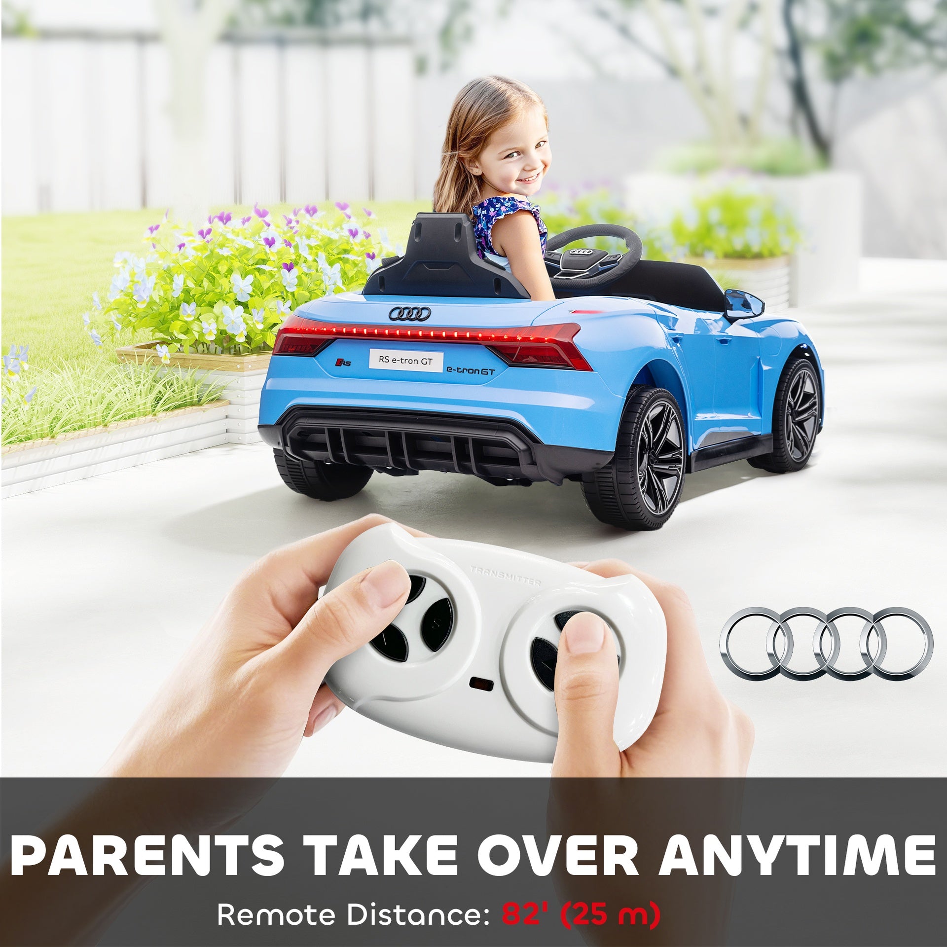 Aosom Electric Car for Kids, 12V Licensed Audi RS E-tron GT 3.1 MPH Kids Ride on Car, Ride-on Toy with Remote Control, 4 Suspension Wheels, Horn, Music, Lights, for Boys and Girls, Blue