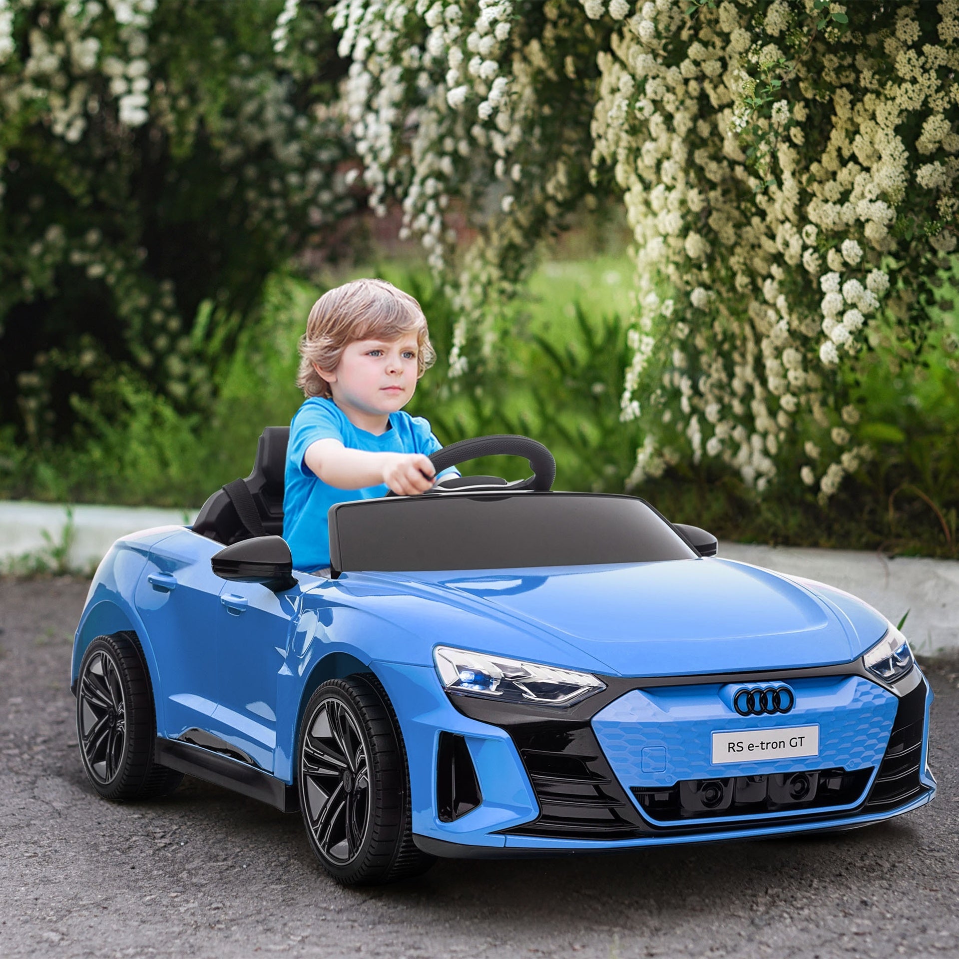 Aosom Electric Car for Kids, 12V Licensed Audi RS E-tron GT 3.1 MPH Kids Ride on Car, Ride-on Toy with Remote Control, 4 Suspension Wheels, Horn, Music, Lights, for Boys and Girls, Blue