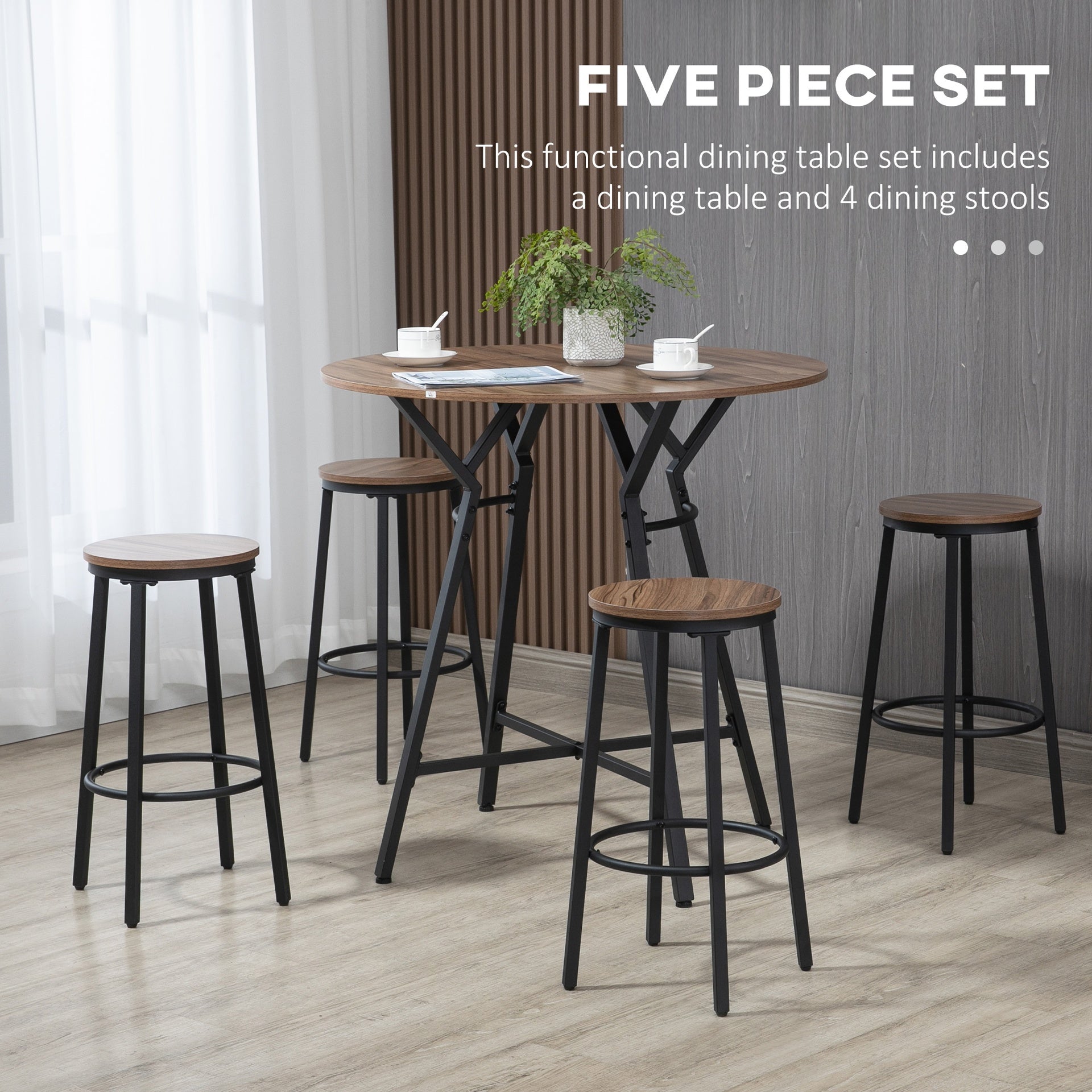 HOMCOM 5-Piece Bar Table and Chairs Set, Space Saving Dining Table & 4 Stools