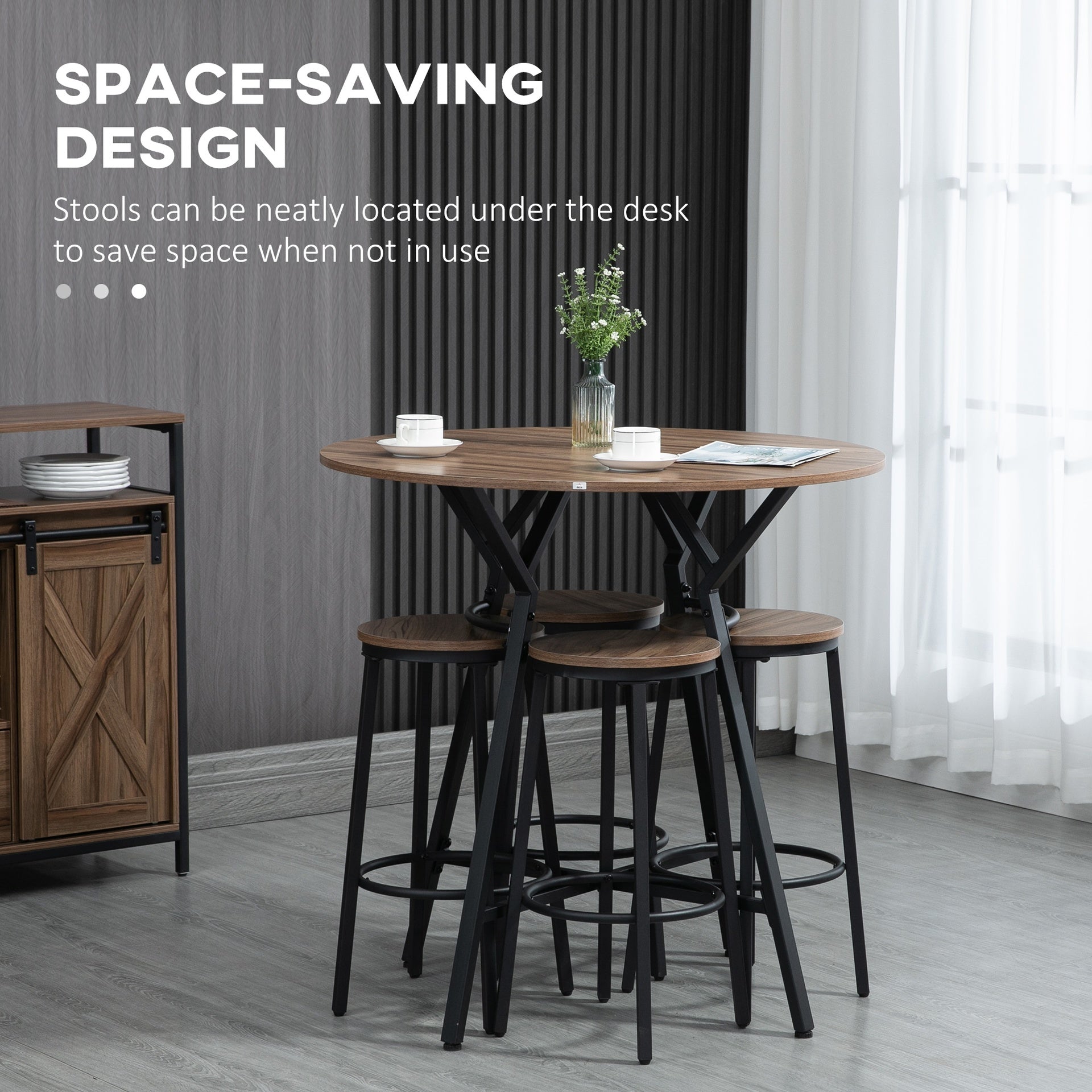 HOMCOM 5-Piece Bar Table and Chairs Set, Space Saving Dining Table & 4 Stools