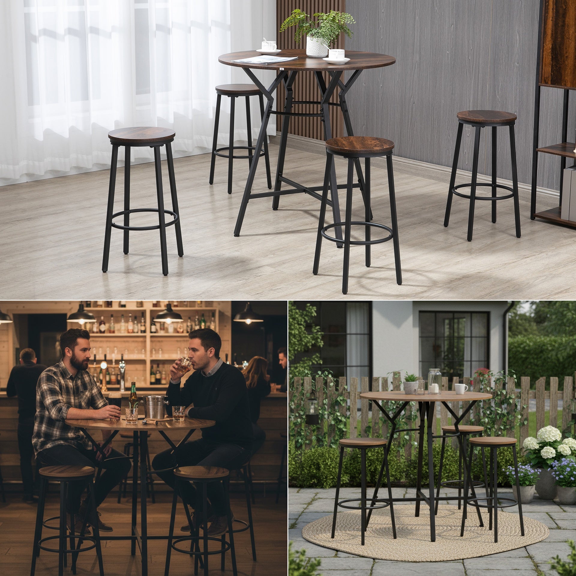 HOMCOM 5-Piece Bar Table and Chairs Set, Space Saving Dining Table & 4 Stools