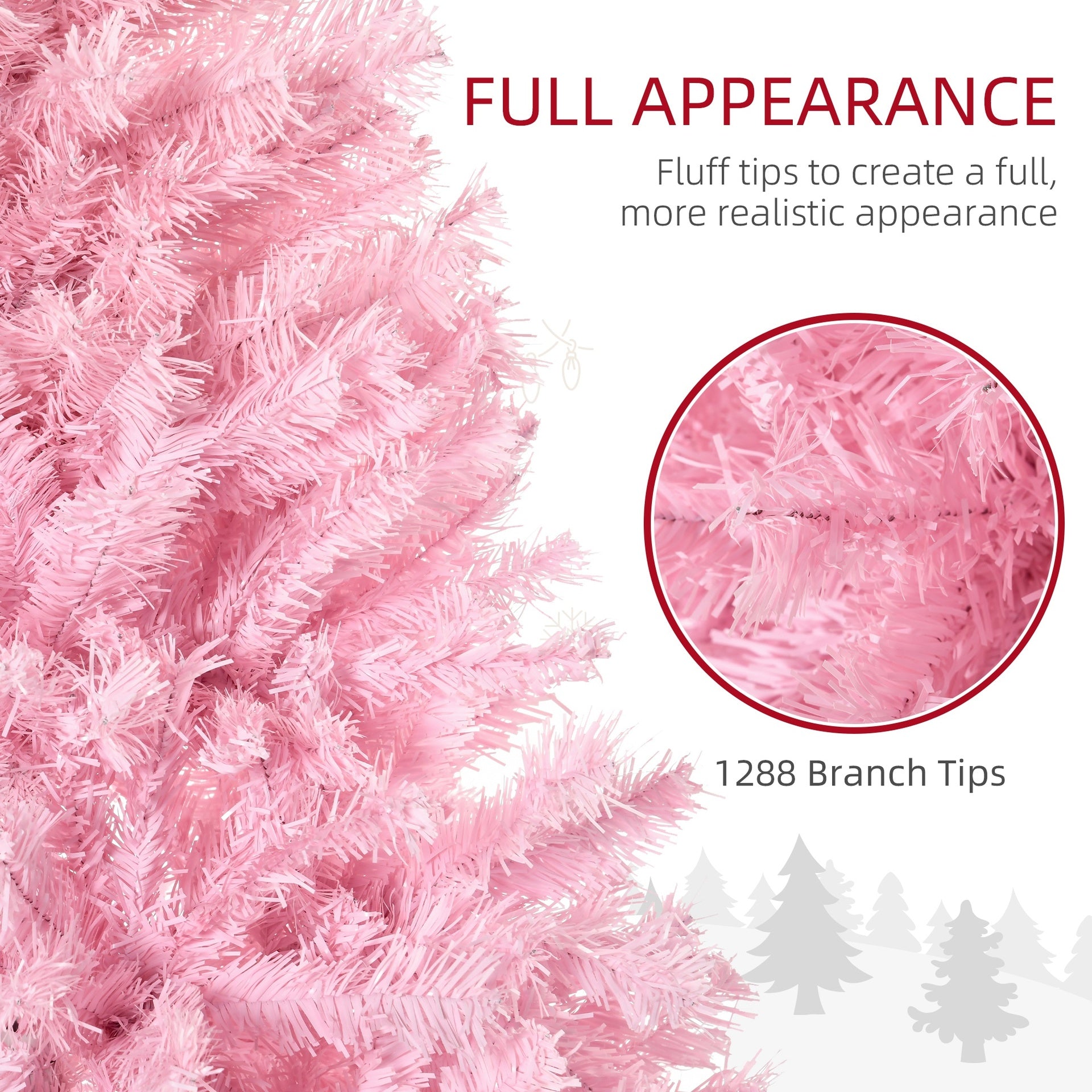 HOMCOM 7' Artificial Pink Christmas Trees, with Auto Open, Steel Base, Wide Shape for Indoor Xmas Decoration