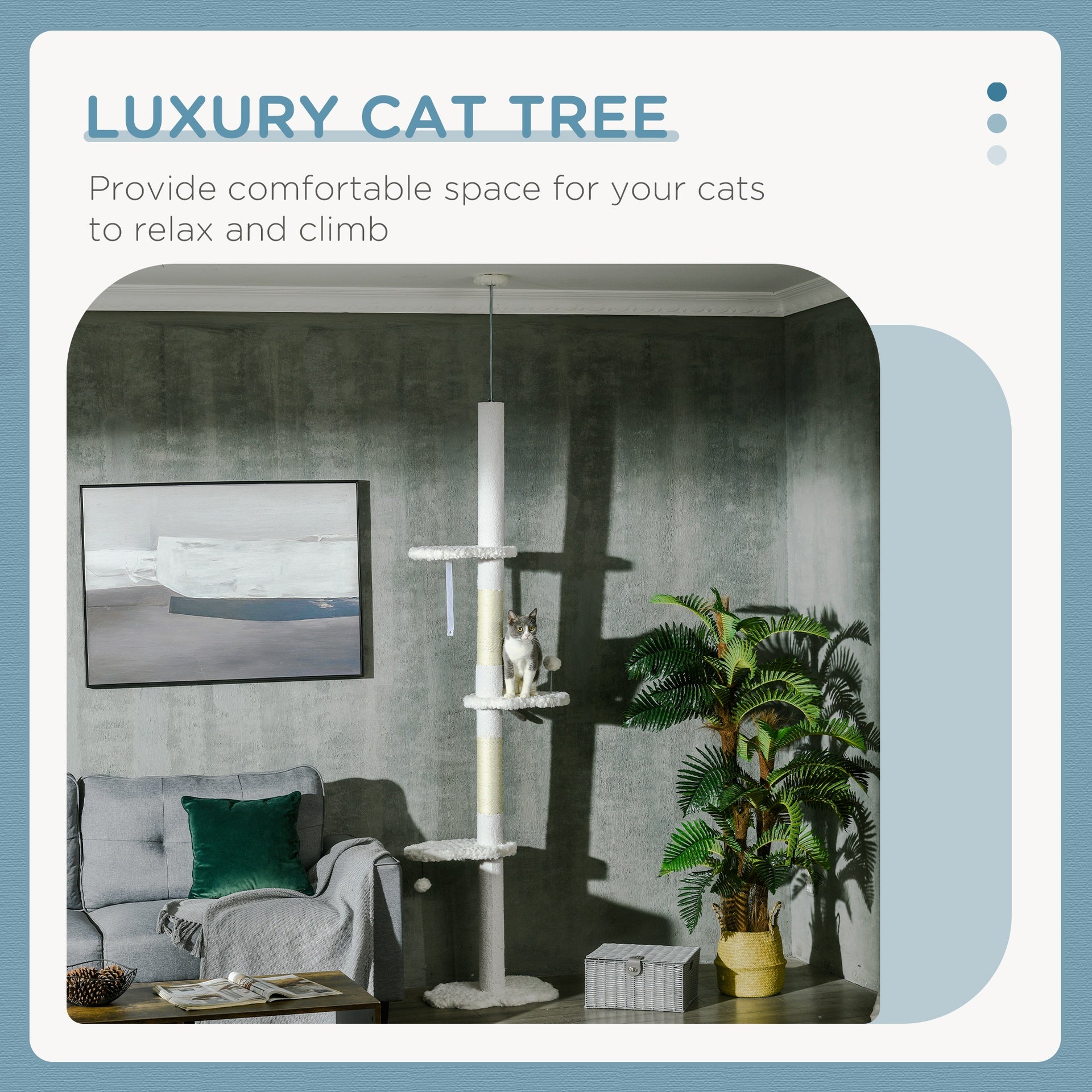 PawHut 8.4' Floor to Ceiling Cat Tree, Adjustable Height, White
