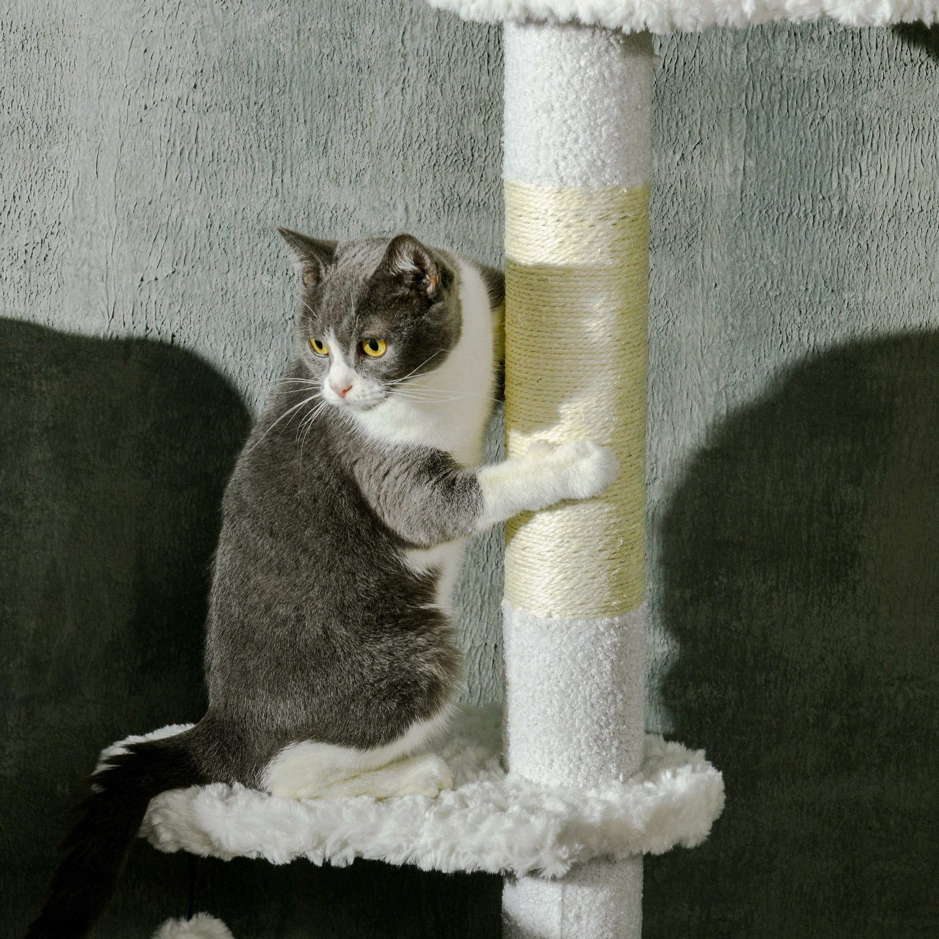 PawHut 8.4' Floor to Ceiling Cat Tree, Adjustable Height, White
