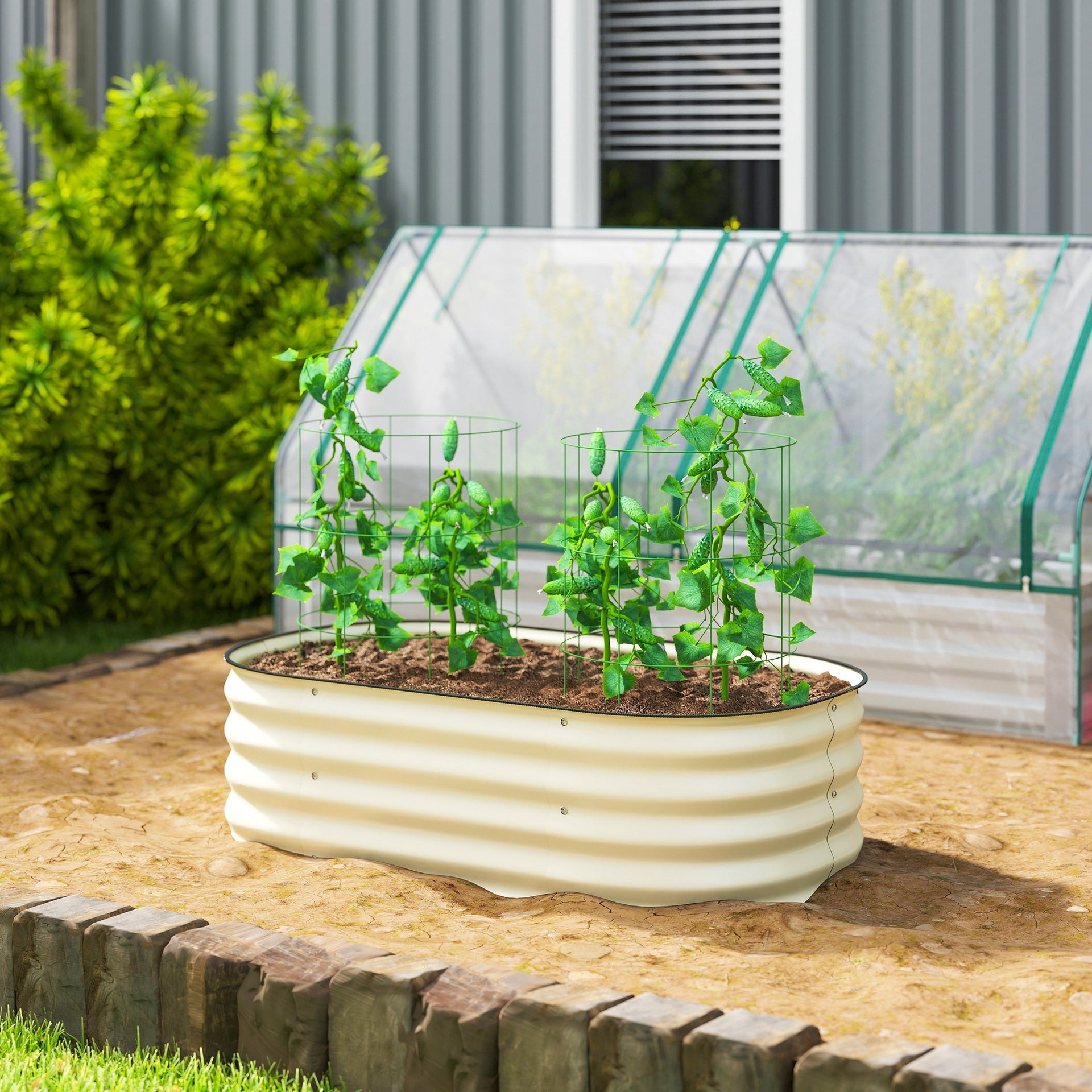 Outsunny 3.4' x 2' x 1' Galvanized Raised Garden Bed Kit, Metal Planter Box with Safety Edging, Cream