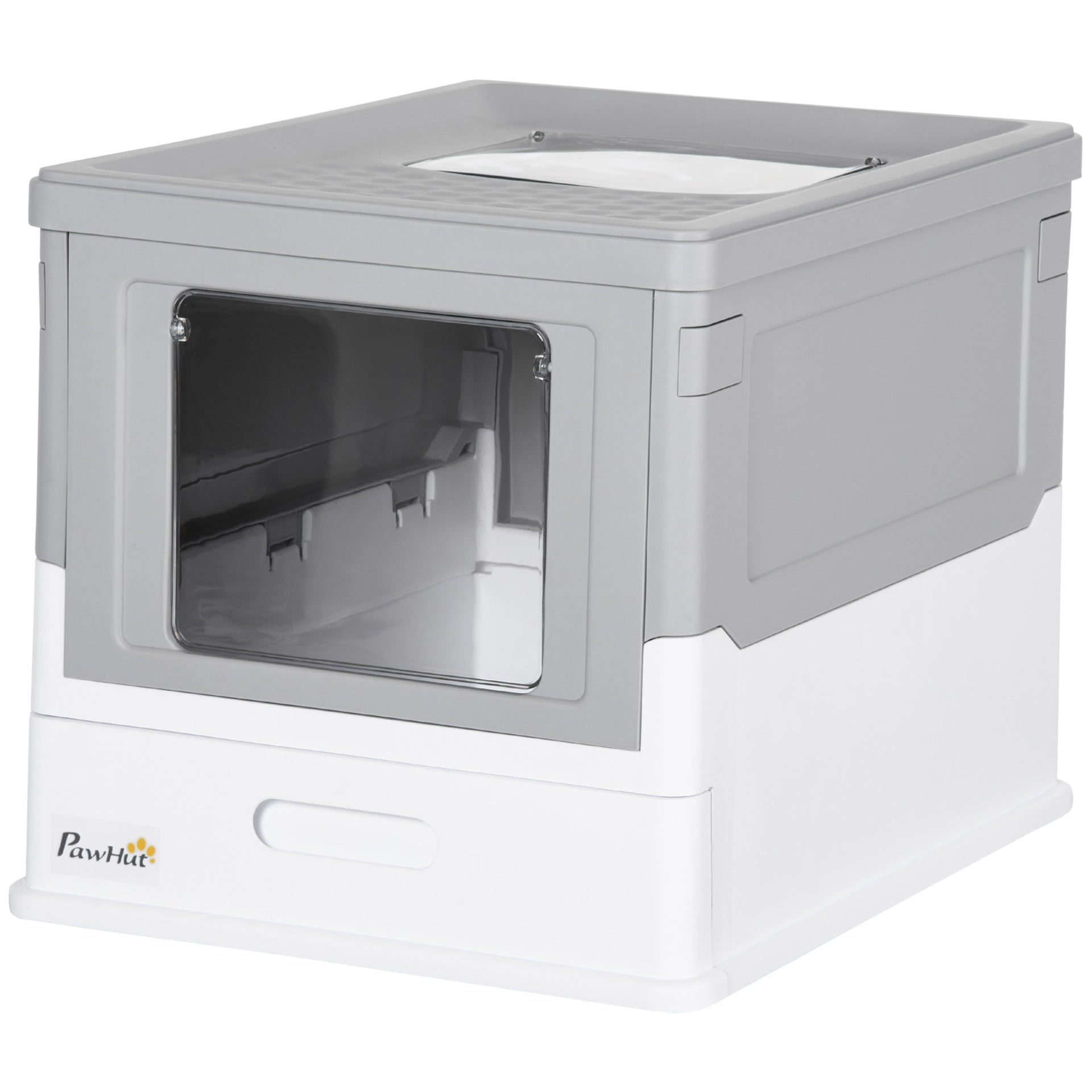 PawHut Fully Enclosed Cat Litter Box with Front Entry and Top Exit, Plastic, Gray & White