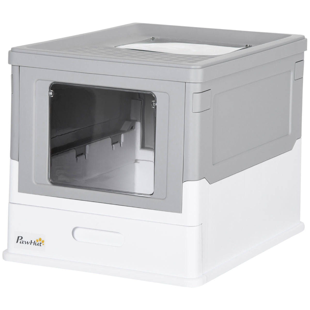 PawHut Fully Enclosed Cat Litter Box with Front Entry and Top Exit, Plastic, Gray & White