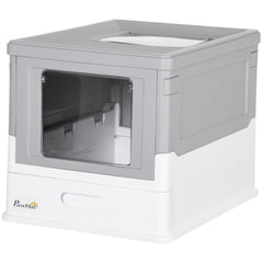PawHut Fully Enclosed Cat Litter Box with Front Entry and Top Exit, Plastic, Gray & White