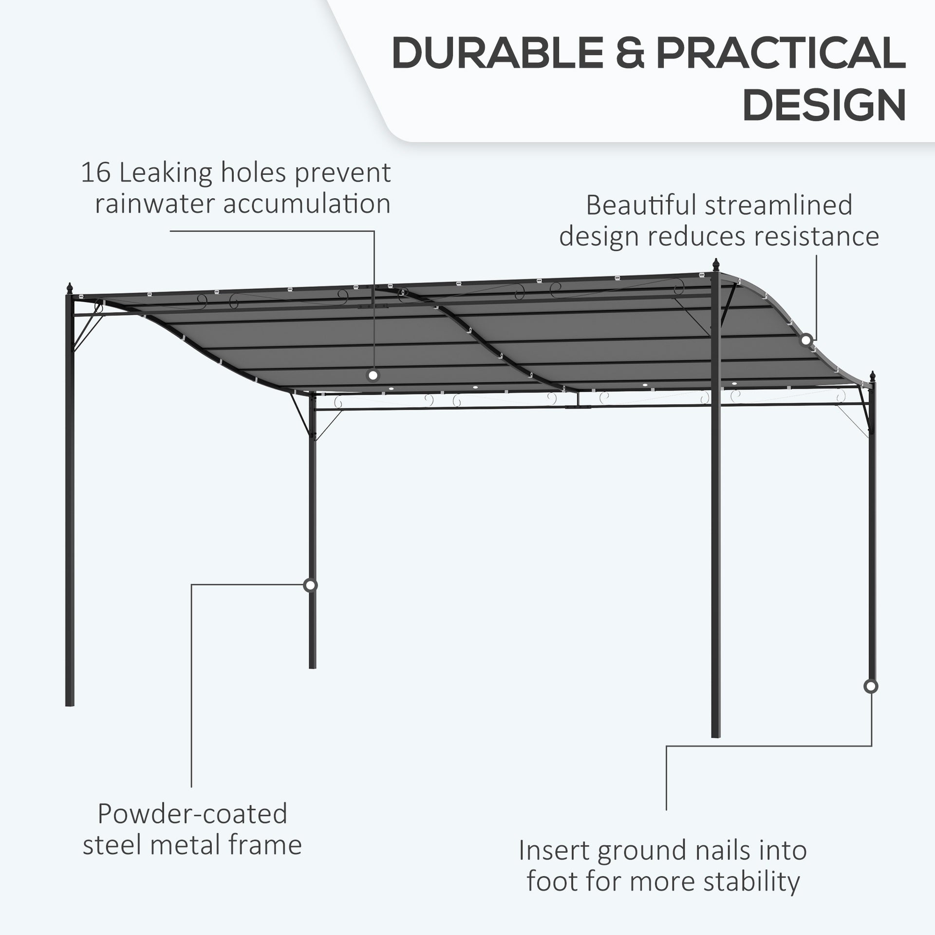 Outsunny 10' x 13' Outdoor Pergola Gazebo, Steel Patio Canopy with Weather-Resistant Fabric and Drainage Holes, Cream White