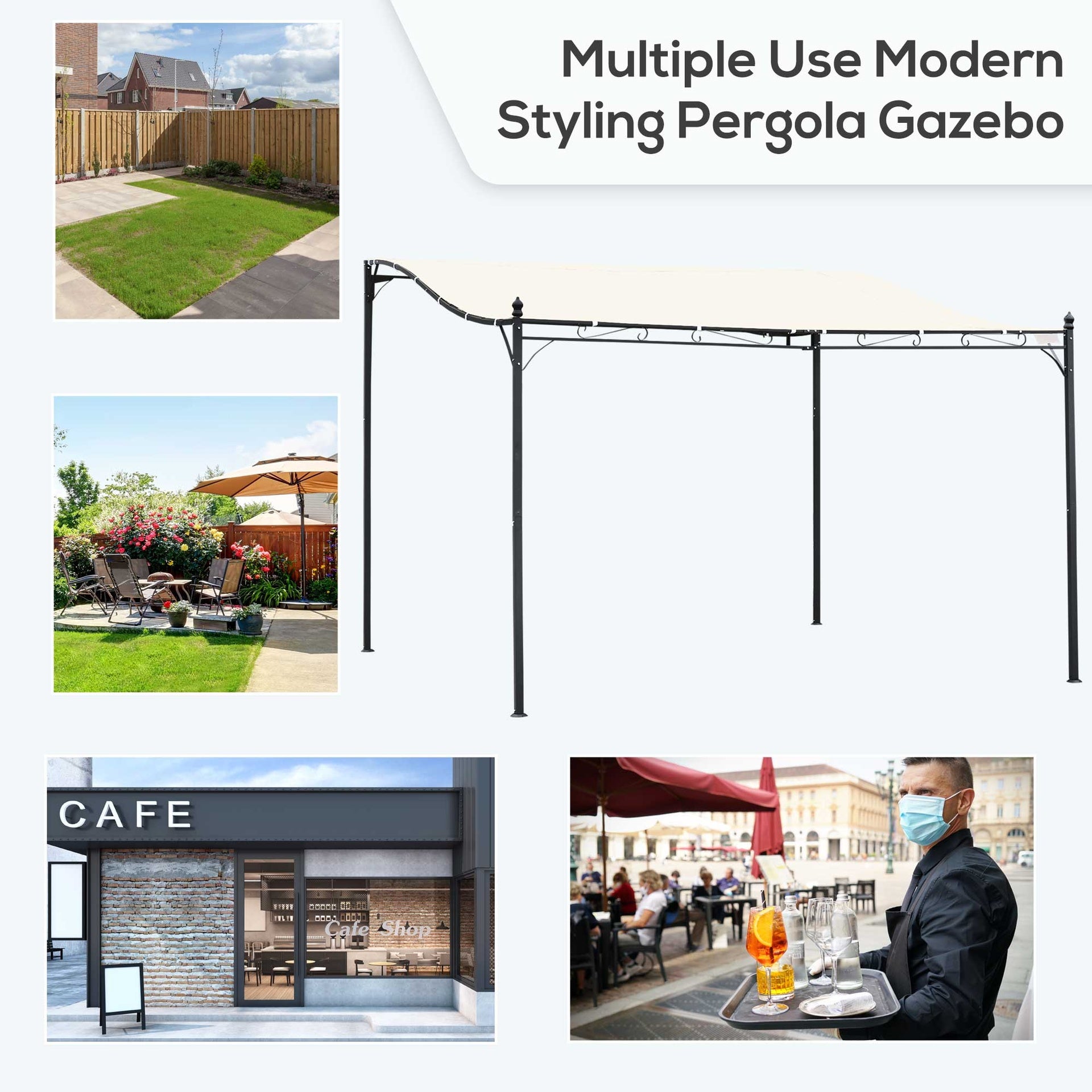 Outsunny 10' x 13' Outdoor Pergola Gazebo, Steel Patio Canopy with Weather-Resistant Fabric and Drainage Holes, Cream White