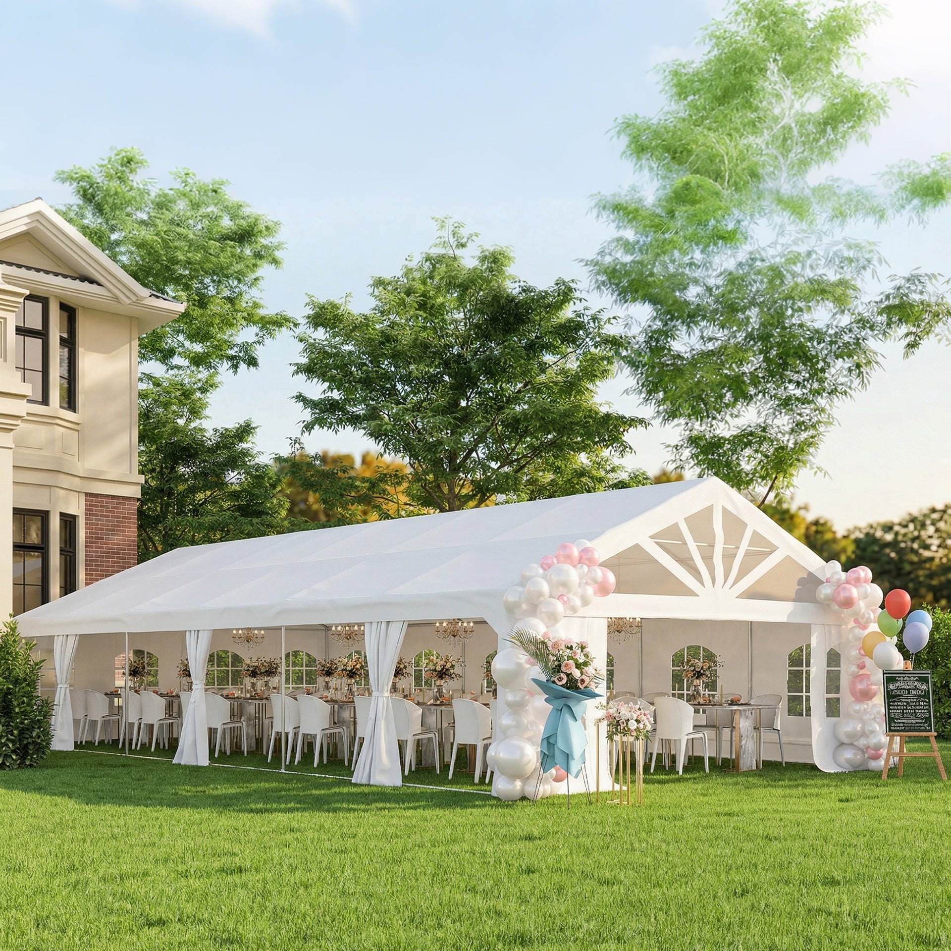 Outsunny Heavy Duty Party Tent, 19.5' x 39' Large Sun Shade Canopy Tent for Parties, Wedding, Events, BBQ Grill, White