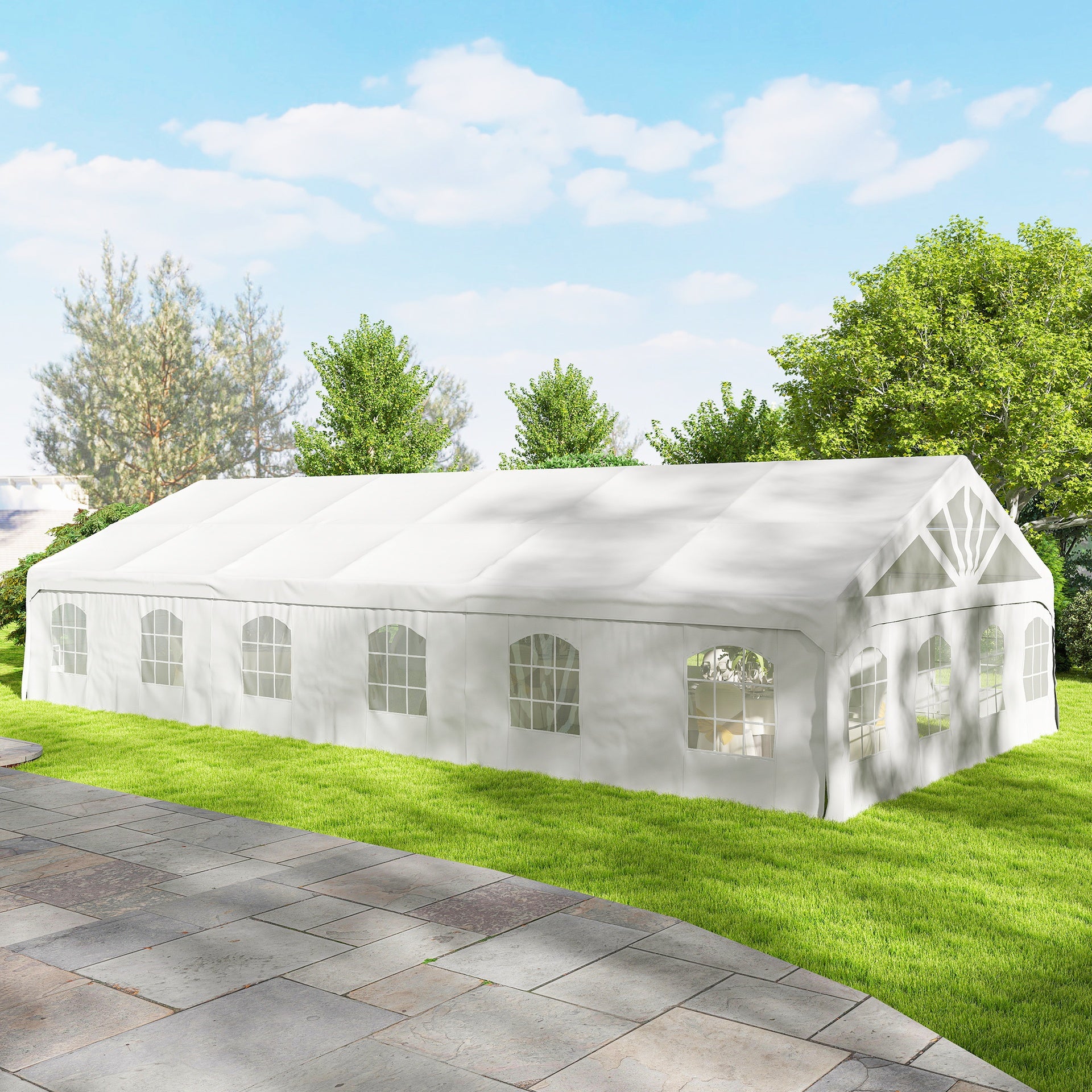 Outsunny Heavy Duty Party Tent, 19.5' x 39' Large Sun Shade Canopy Tent for Parties, Wedding, Events, BBQ Grill, White