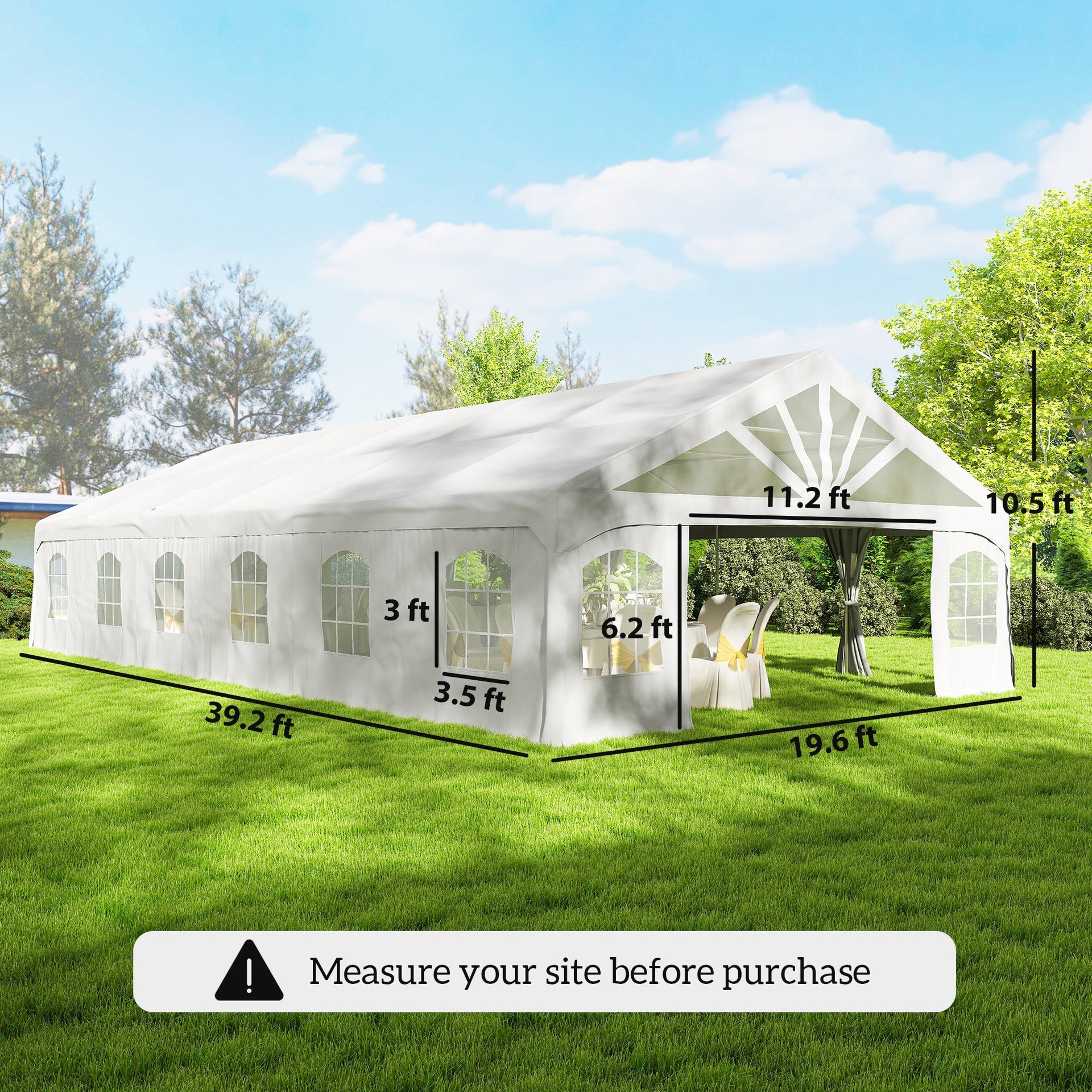 Outsunny Heavy Duty Party Tent, 19.5' x 39' Large Sun Shade Canopy Tent for Parties, Wedding, Events, BBQ Grill, White