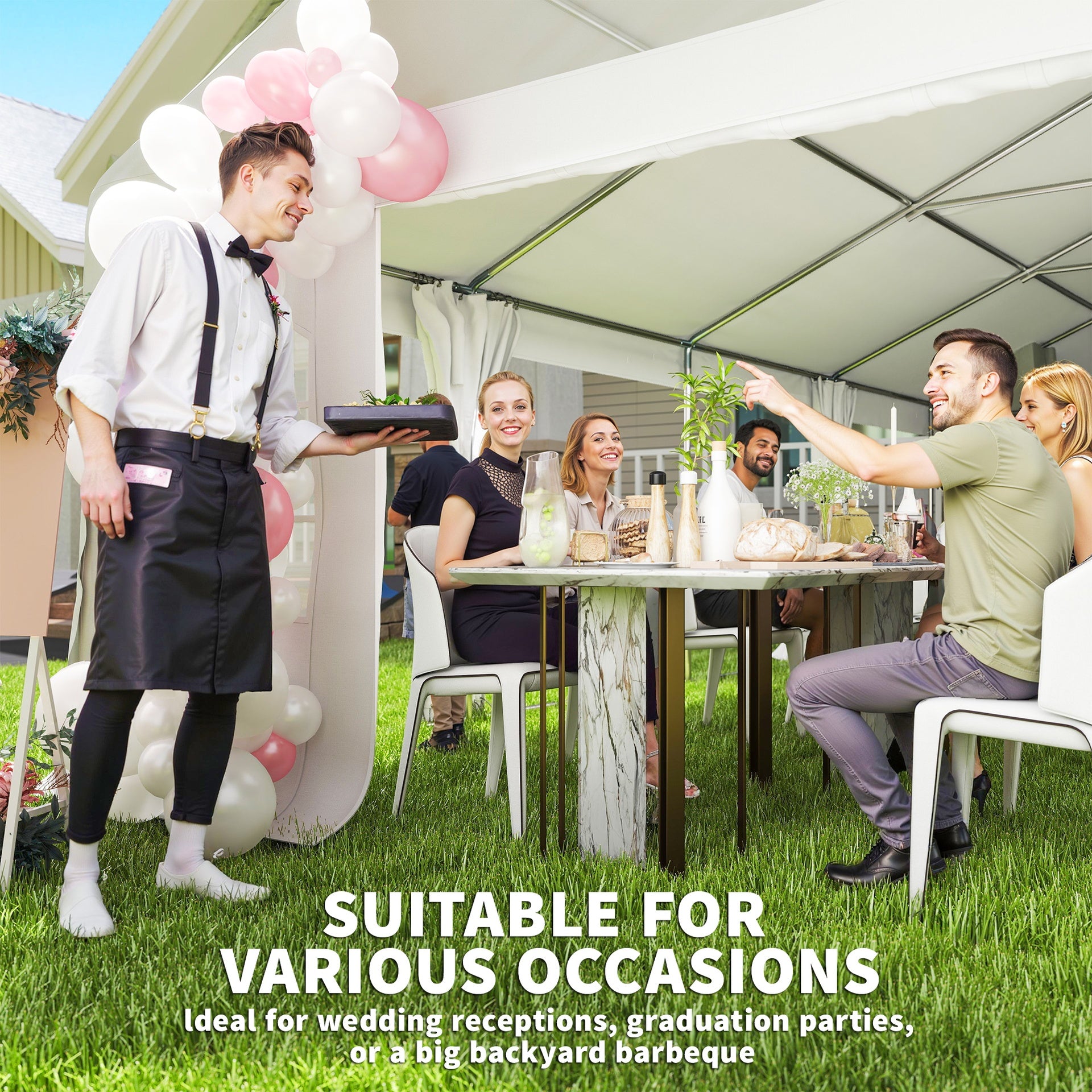 Outsunny Heavy Duty Party Tent, 19.5' x 39' Large Sun Shade Canopy Tent for Parties, Wedding, Events, BBQ Grill, White