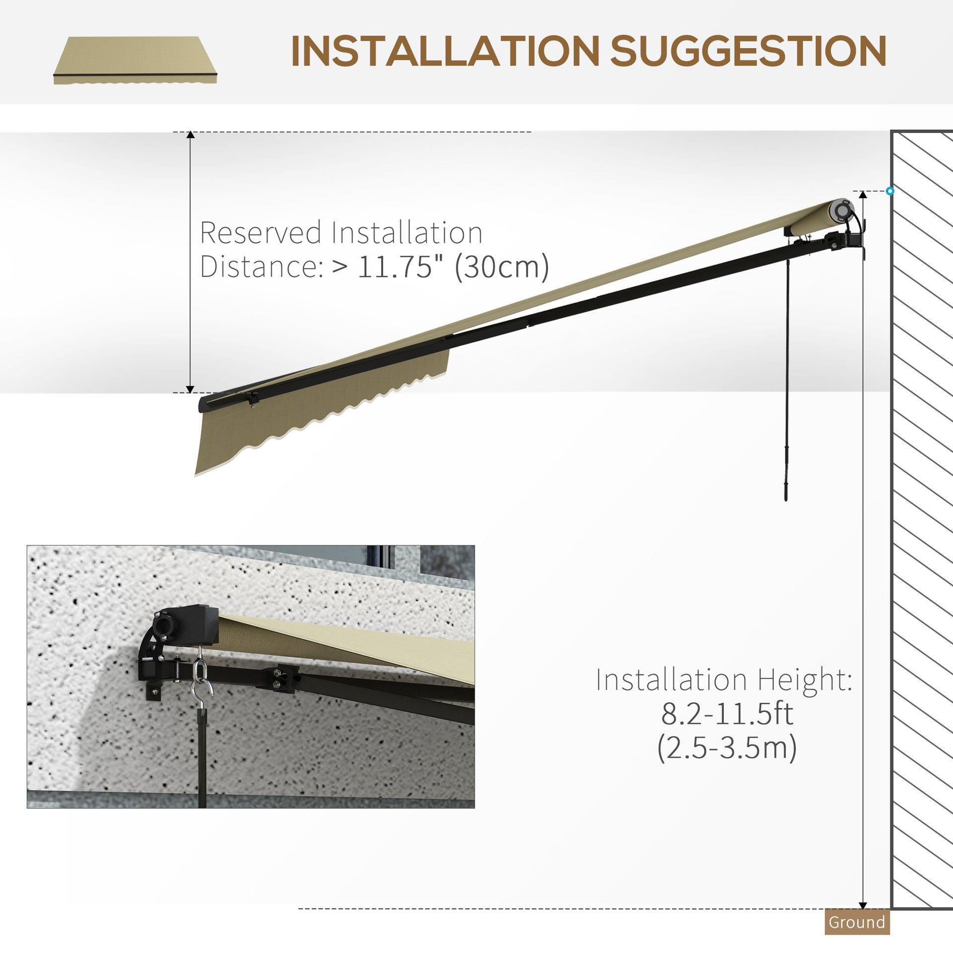 Outsunny 12' x 10' Retractable Awning, 280gsm UV Resistant Sunshade Shelter for Deck, Balcony, Yard, Beige