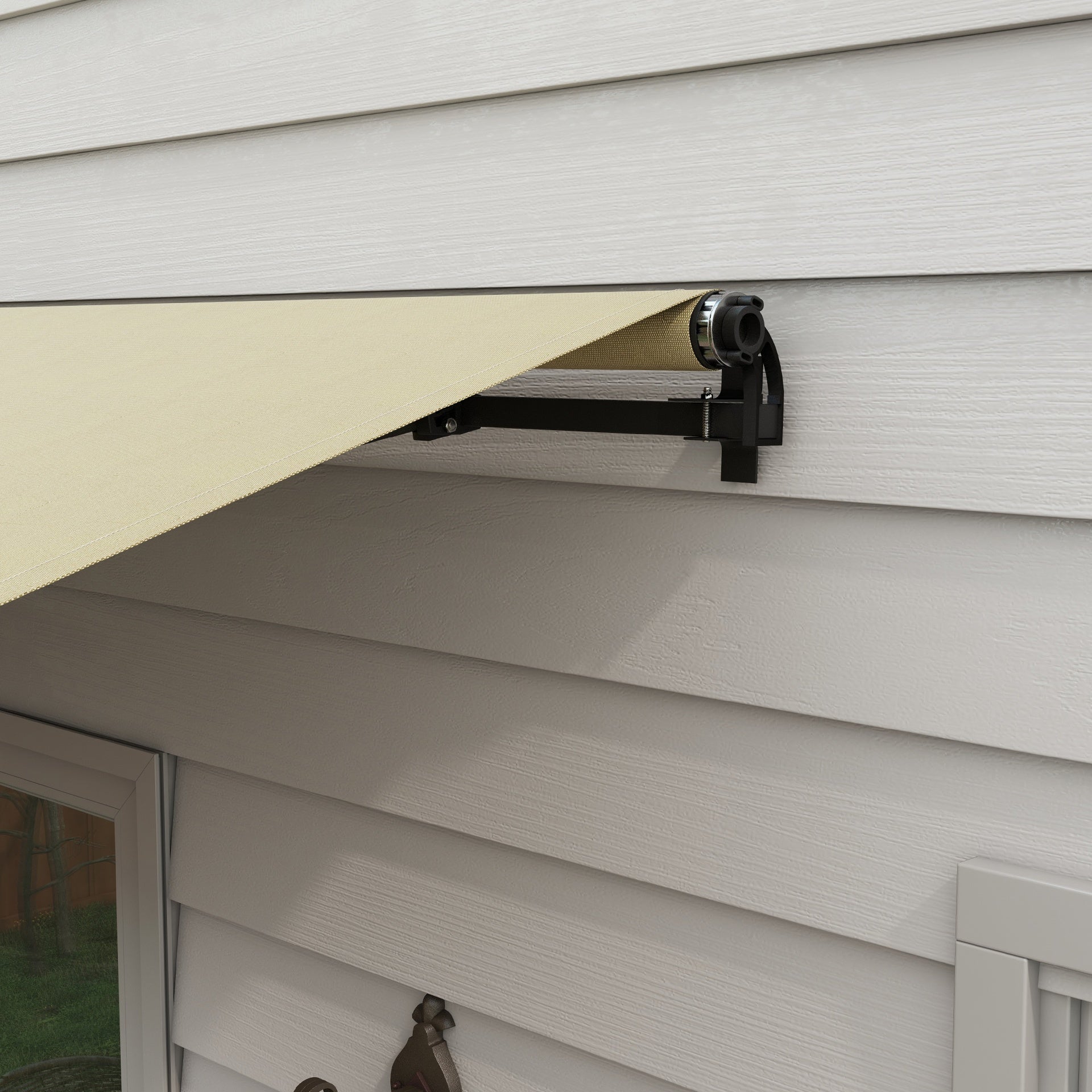 Outsunny 12' x 10' Retractable Awning, 280gsm UV Resistant Sunshade Shelter for Deck, Balcony, Yard, Beige