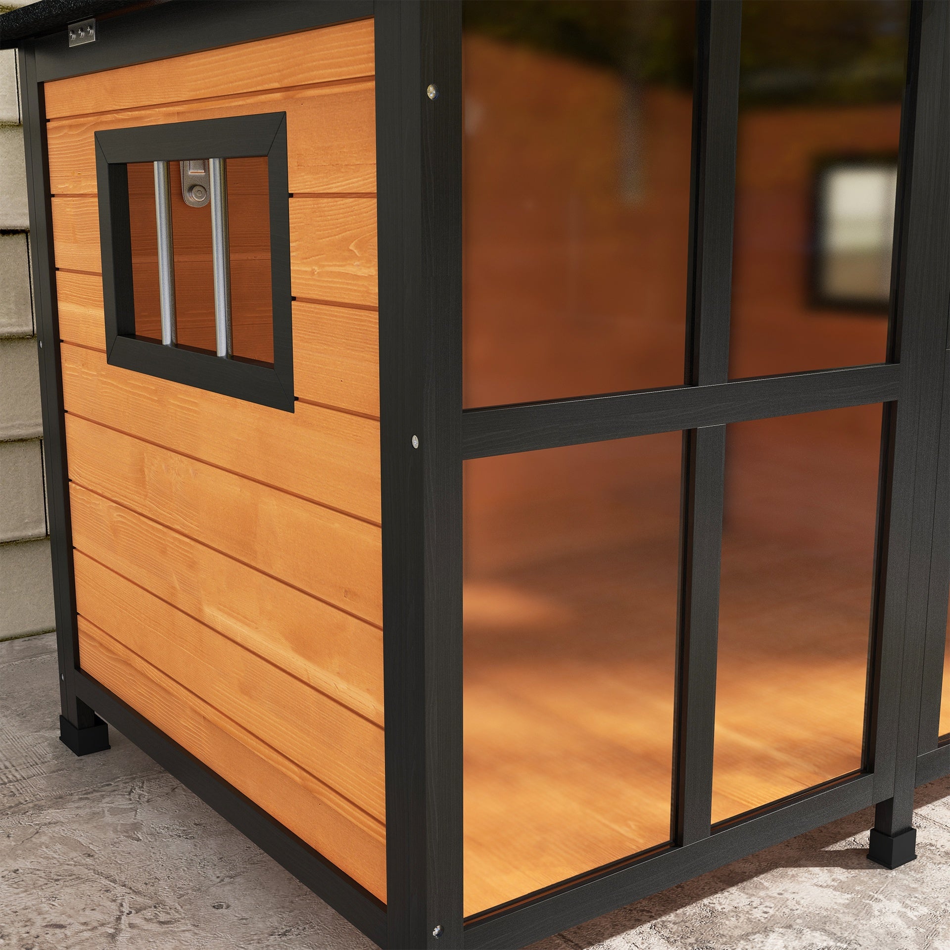 PawHut Cabin-Style Wooden Dog House for Large Dogs with Openable Roof & Giant Window, Yellow