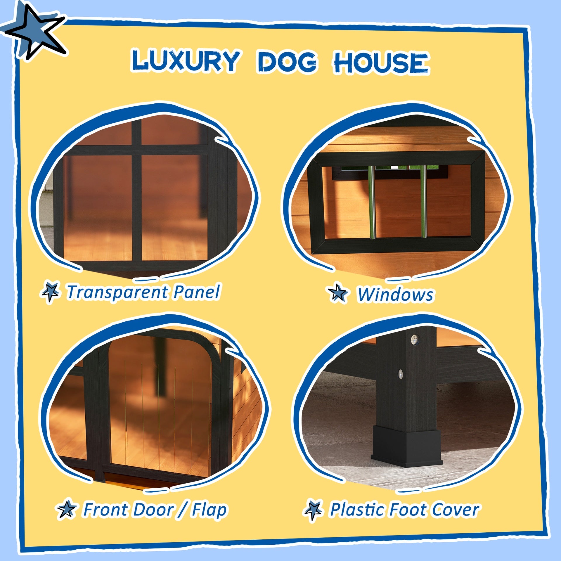 PawHut Cabin-Style Wooden Dog House for Large Dogs with Openable Roof & Giant Window, Yellow