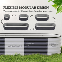 Outsunny 7.9' x 2' x 1.4' Galvanized Raised Garden Bed Kit, Metal Planter Box with Safety Edging, Dark Gray