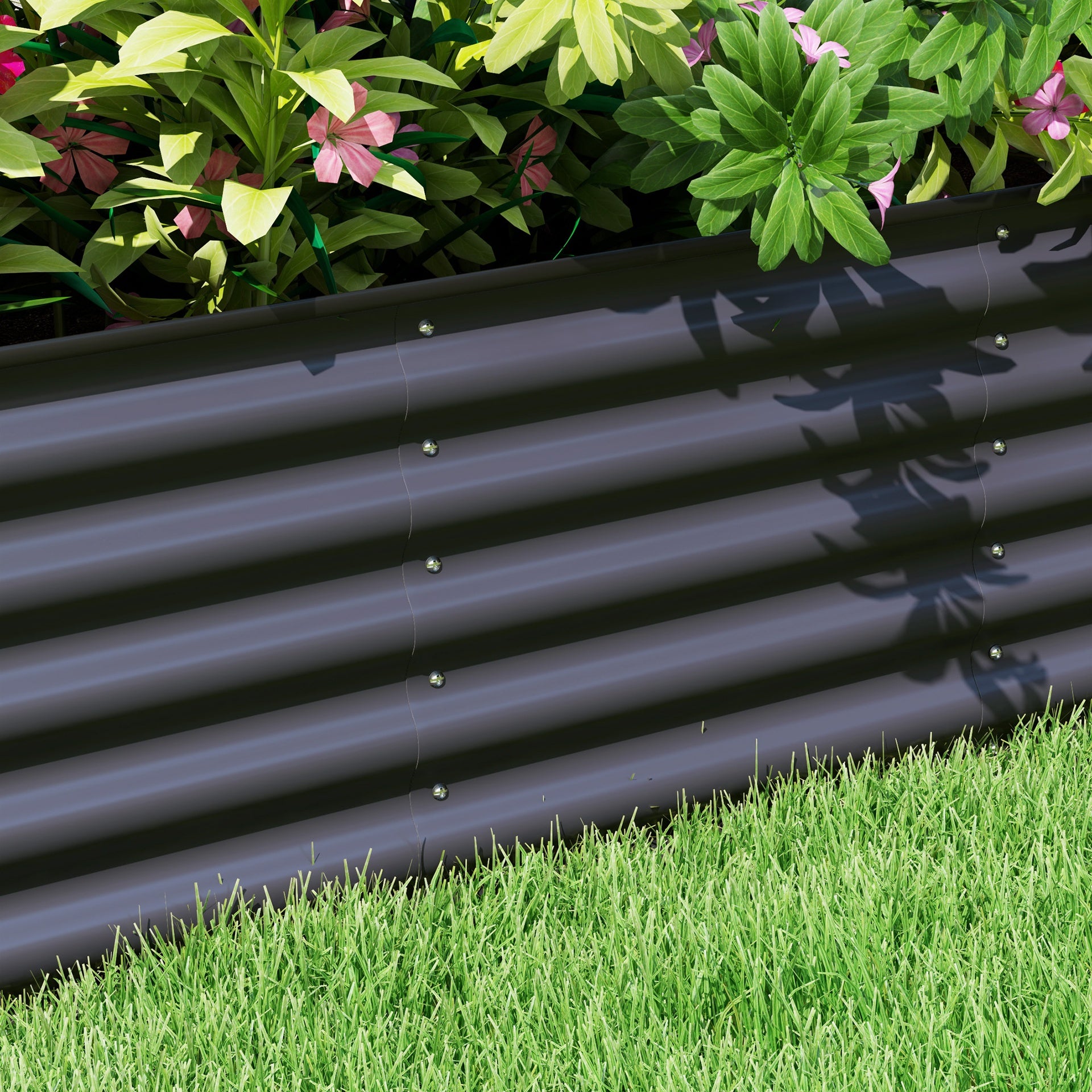 Outsunny 7.9' x 2' x 1.4' Galvanized Raised Garden Bed Kit, Metal Planter Box with Safety Edging, Dark Gray
