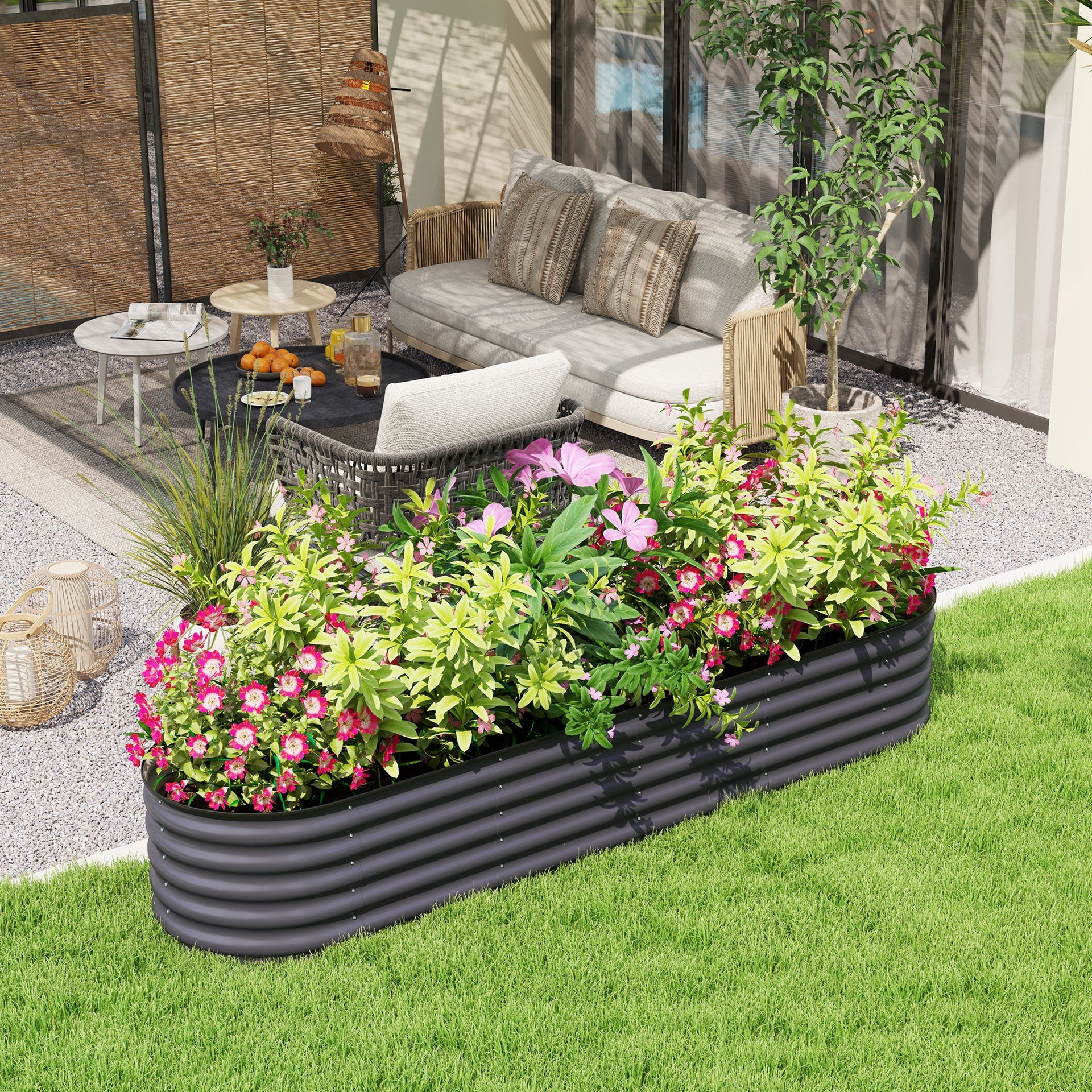 Outsunny 7.9' x 2' x 1.4' Galvanized Raised Garden Bed Kit, Metal Planter Box with Safety Edging, Dark Gray