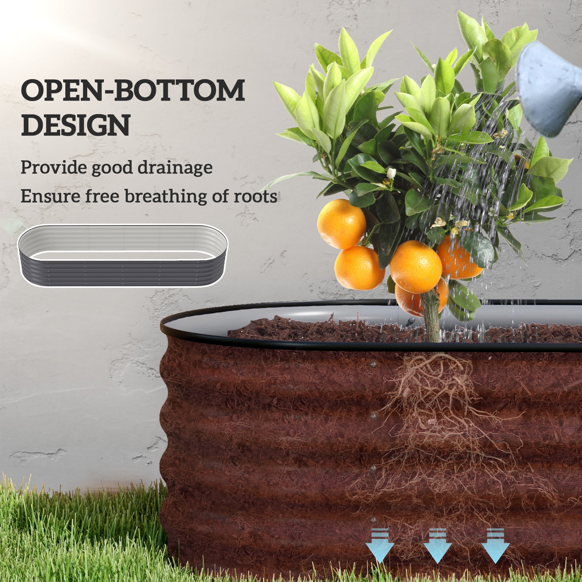 Outsunny 7.9' x 2' x 1.4' Galvanized Raised Garden Bed Kit, Metal Planter Box with Safety Edging, Dark Gray