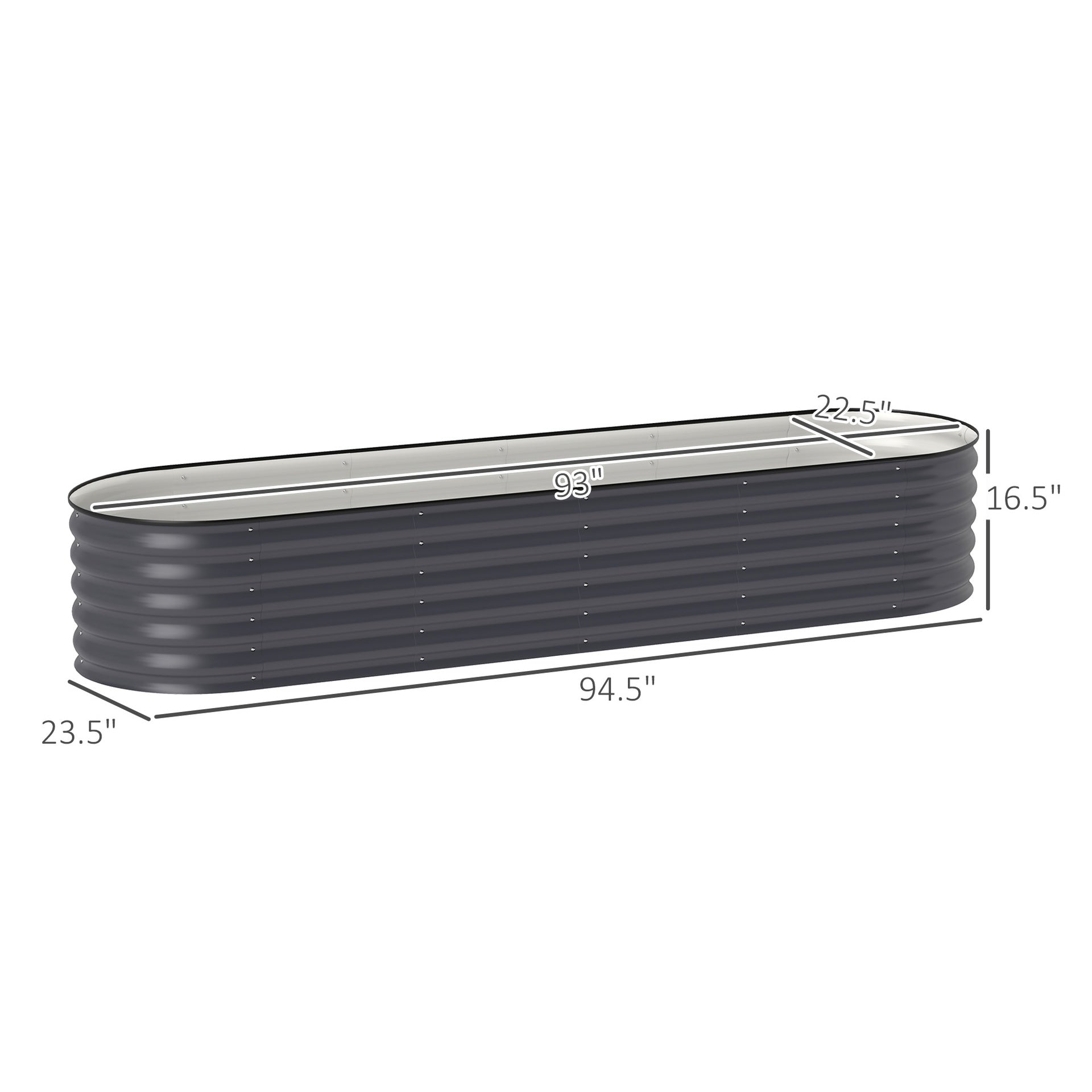Outsunny 7.9' x 2' x 1.4' Galvanized Raised Garden Bed Kit, Metal Planter Box with Safety Edging, Dark Gray