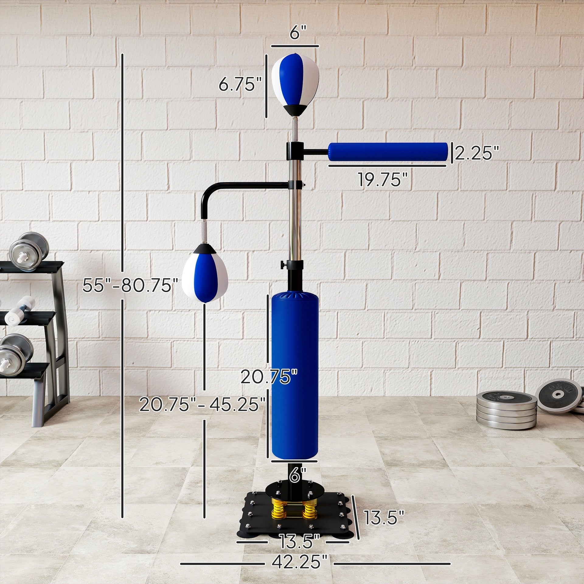 Soozier 4.6'-6.7' Speed Bag Boxing Bag Stand, Reflex Bag Boxing Training Equipment, Speed Punching Bag, Blue