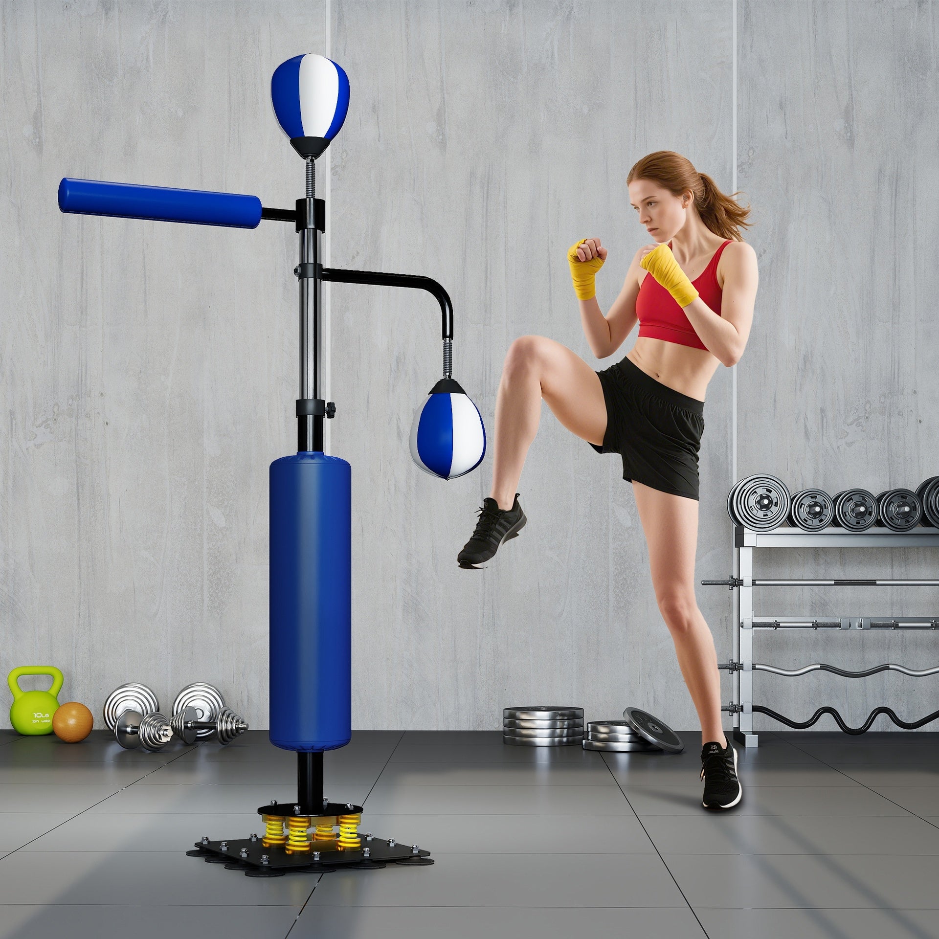 Soozier 4.6'-6.7' Speed Bag Boxing Bag Stand, Reflex Bag Boxing Training Equipment, Speed Punching Bag, Blue