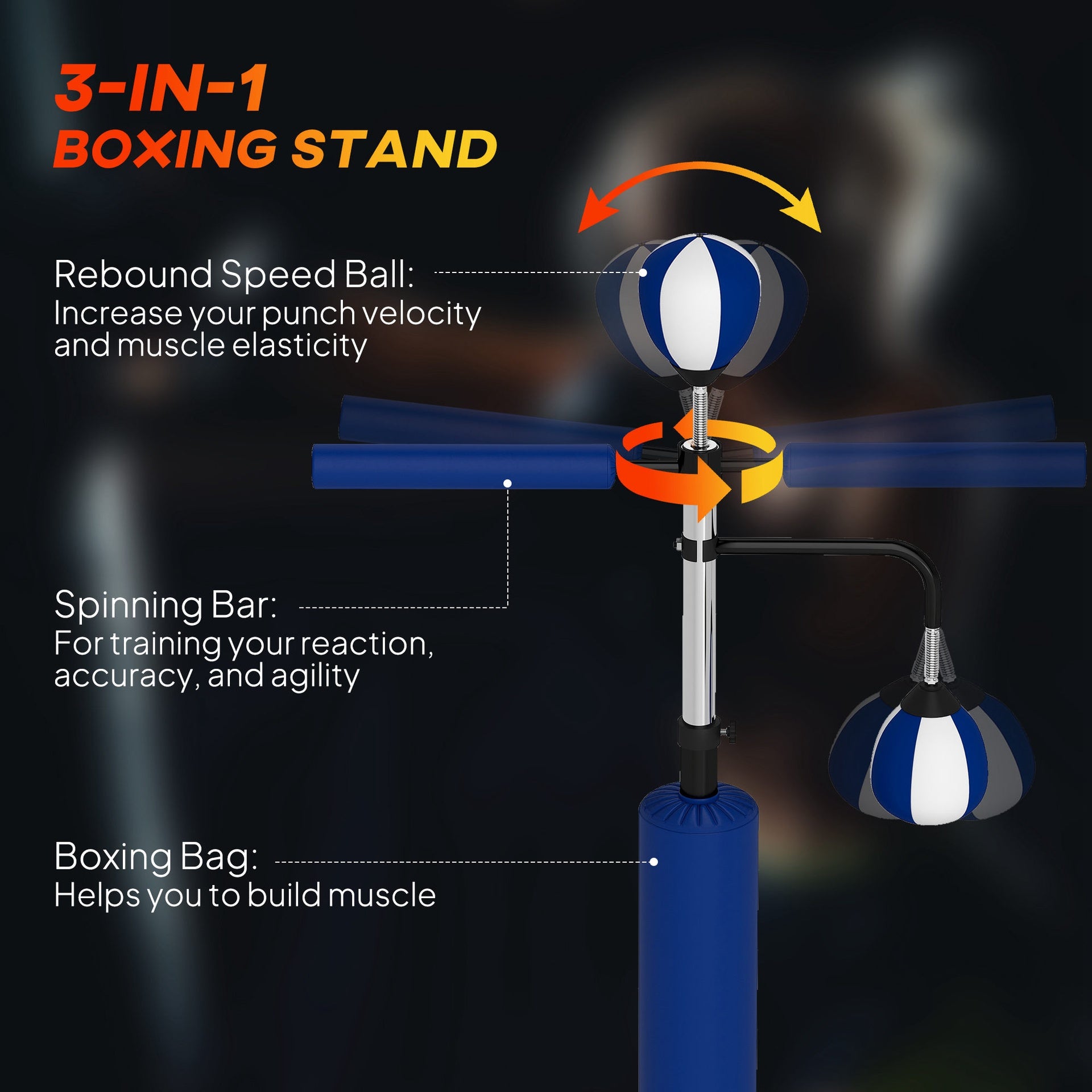 Soozier 4.6'-6.7' Speed Bag Boxing Bag Stand, Reflex Bag Boxing Training Equipment, Speed Punching Bag, Blue