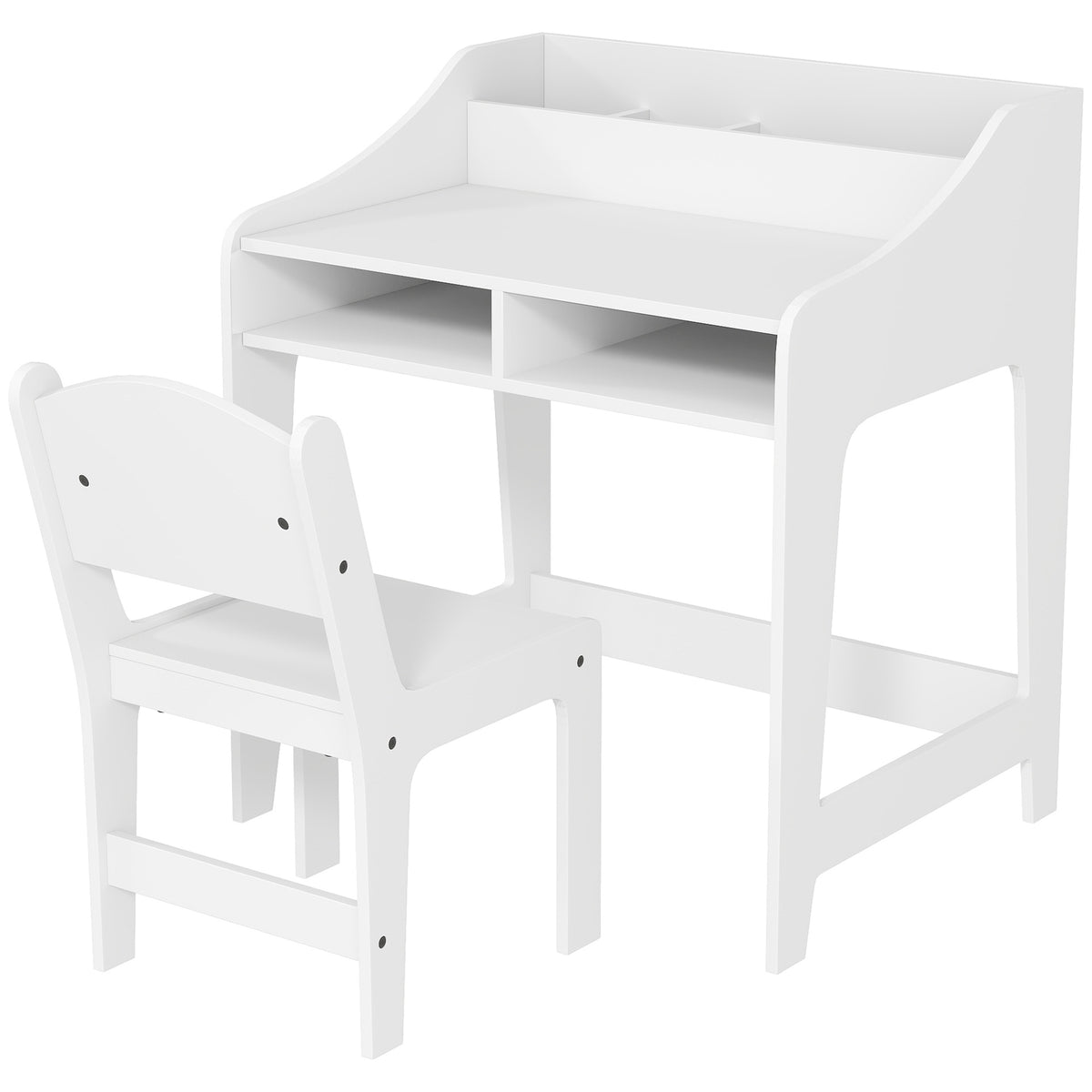 Qaba Kids Desk and Chair Set with Storage and Shelves, for Bedroom & Study Room, Gift for 3-8 Years Old, White